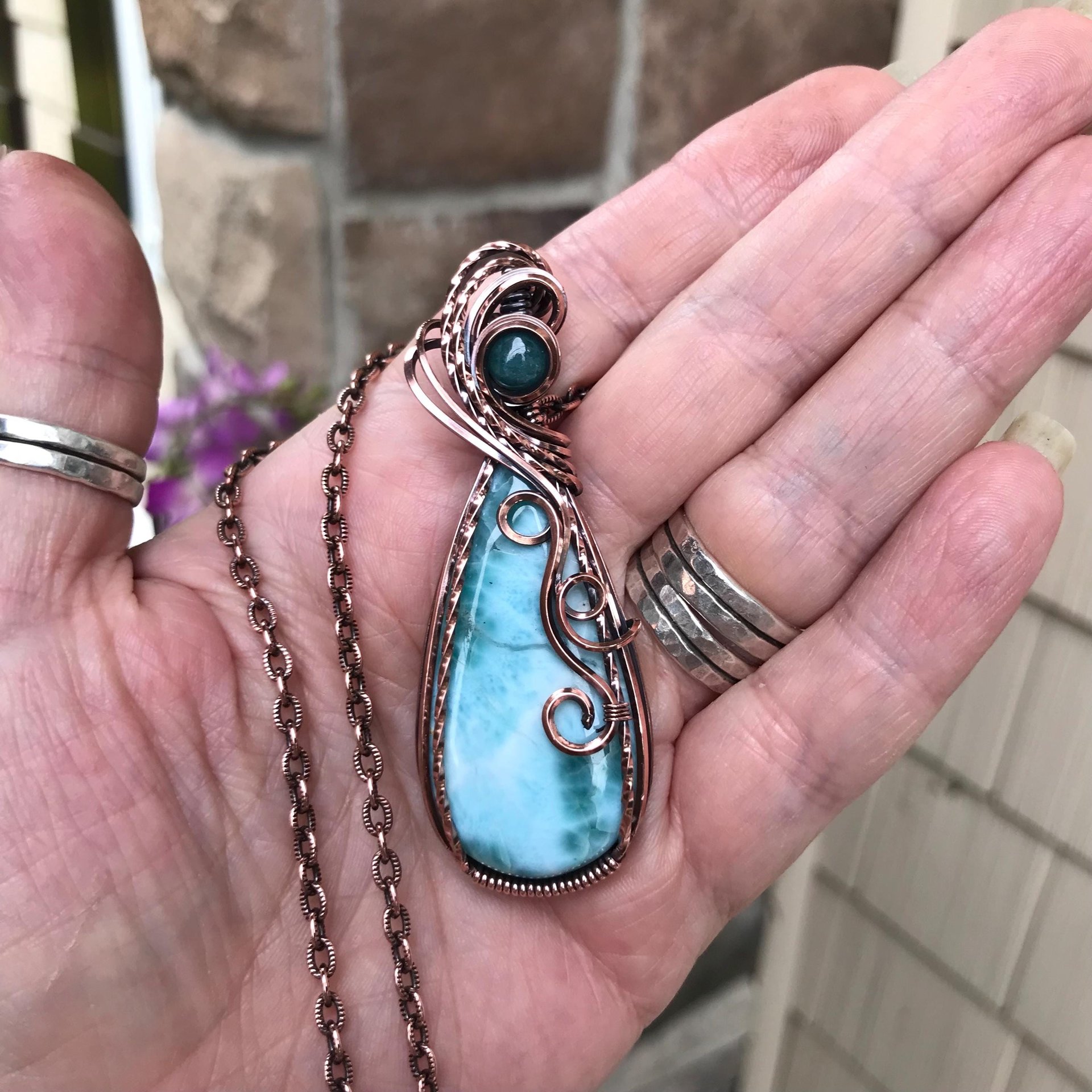 Larimar & Grandidierite Swirly Copper Necklace