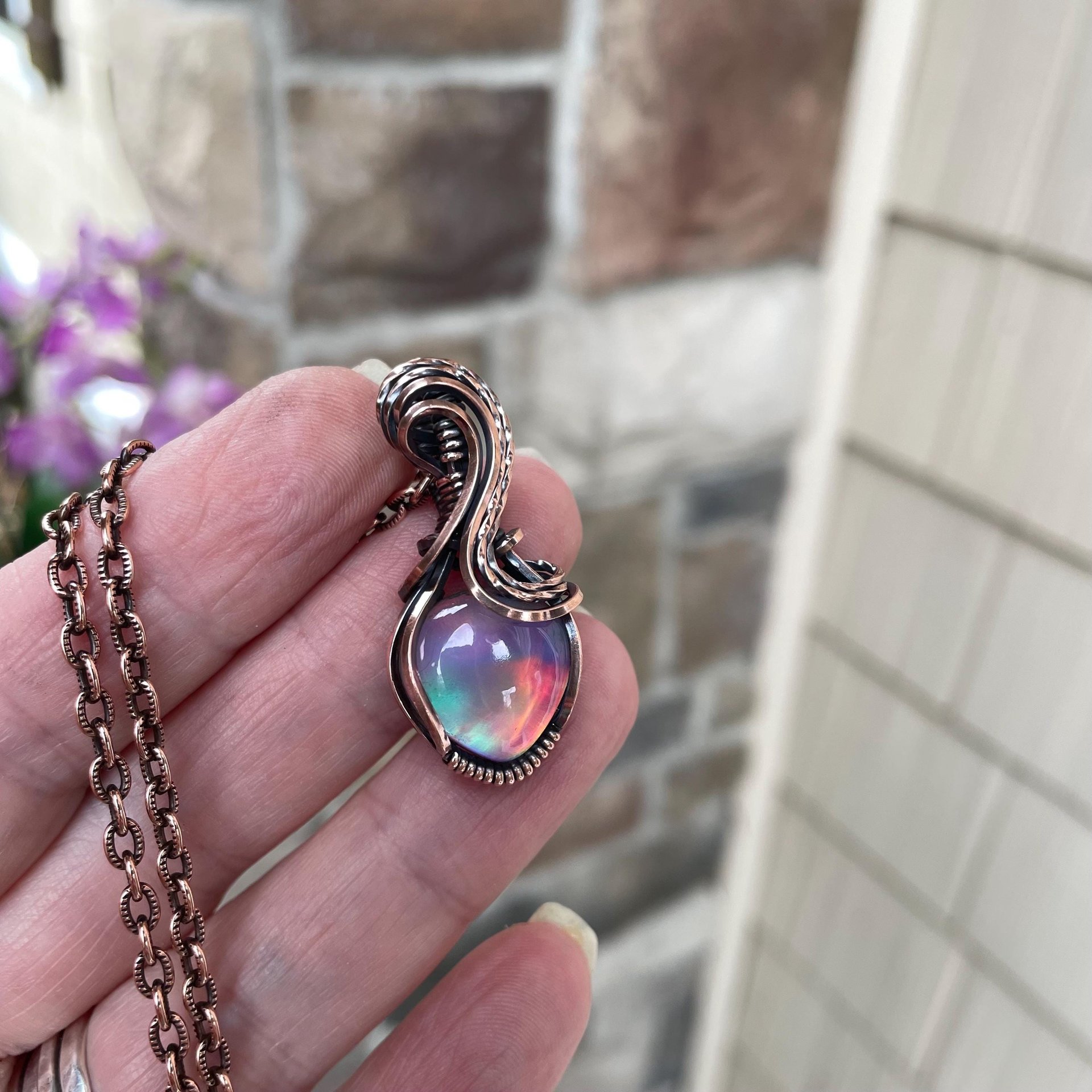 Aurora Opal Pastel Copper Necklace