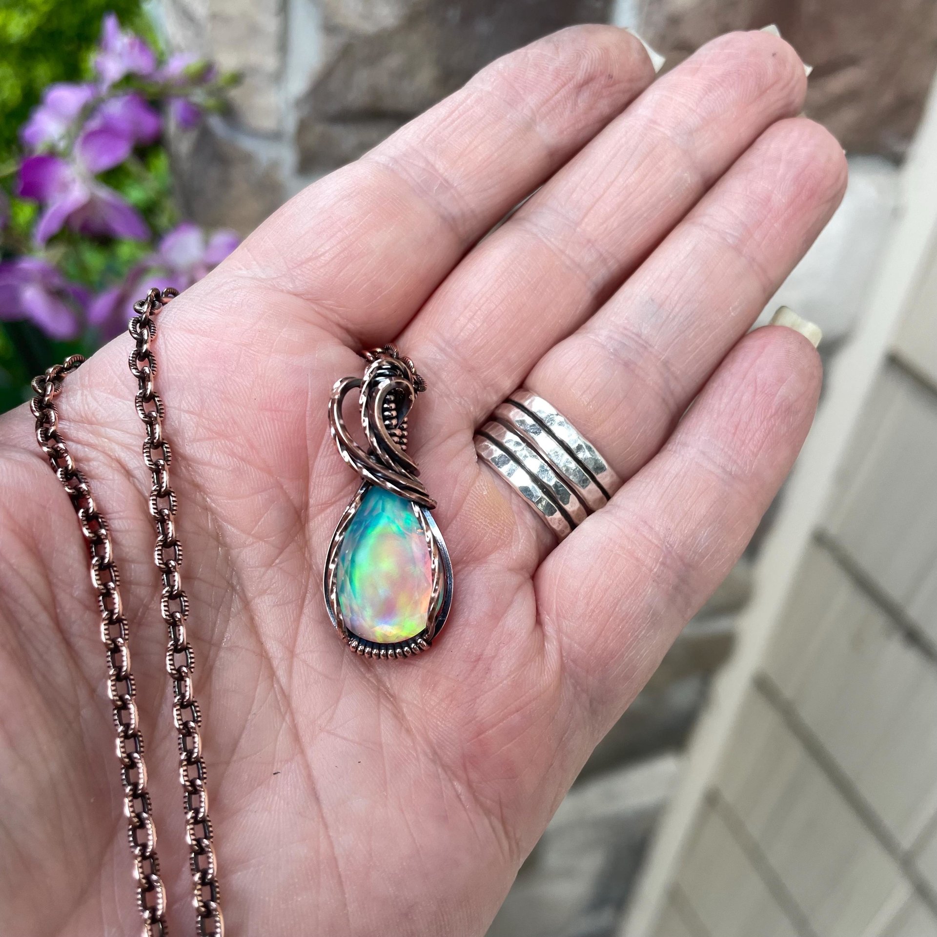 Aurora Opal Rainbow Copper Necklace