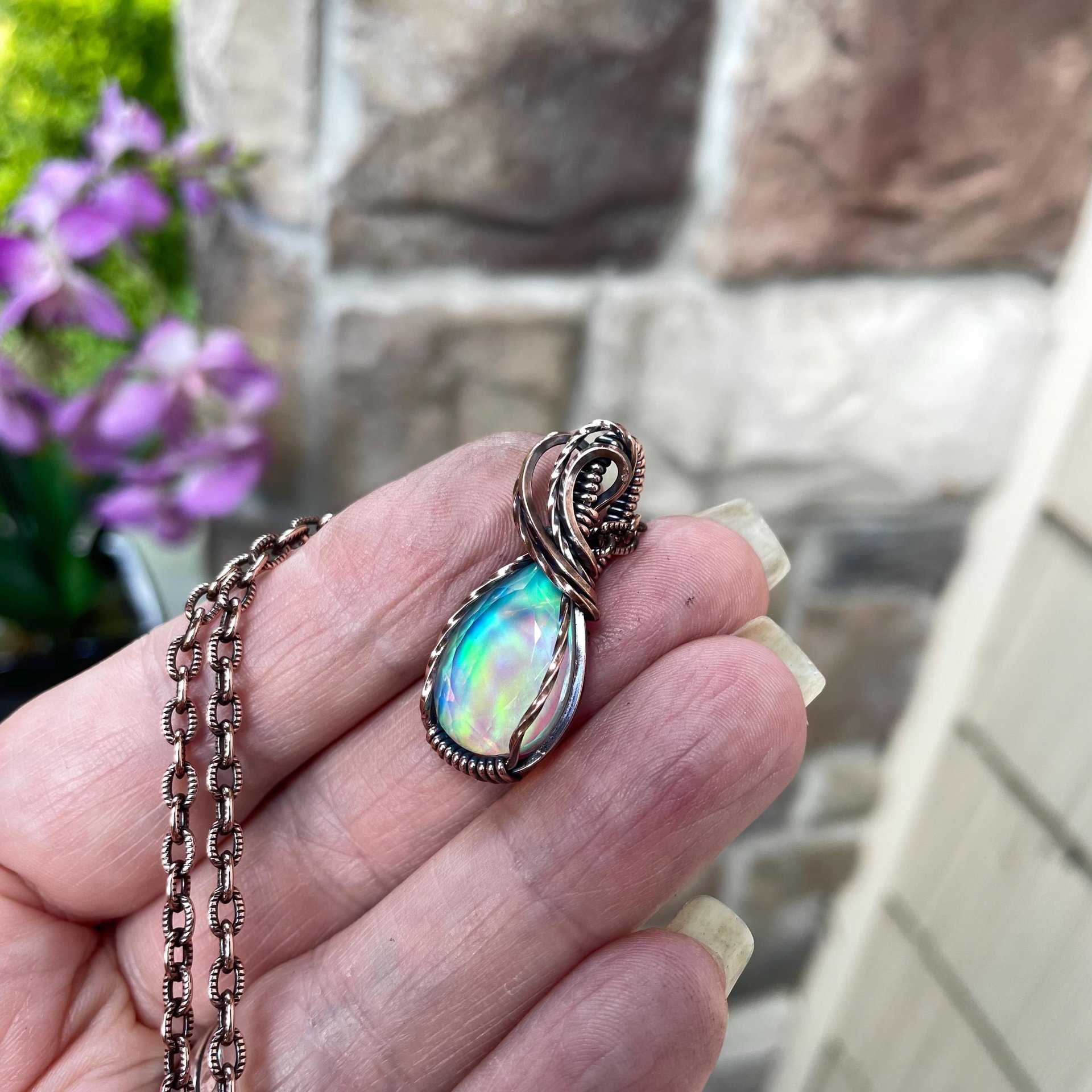 Aurora Opal Rainbow Copper Necklace