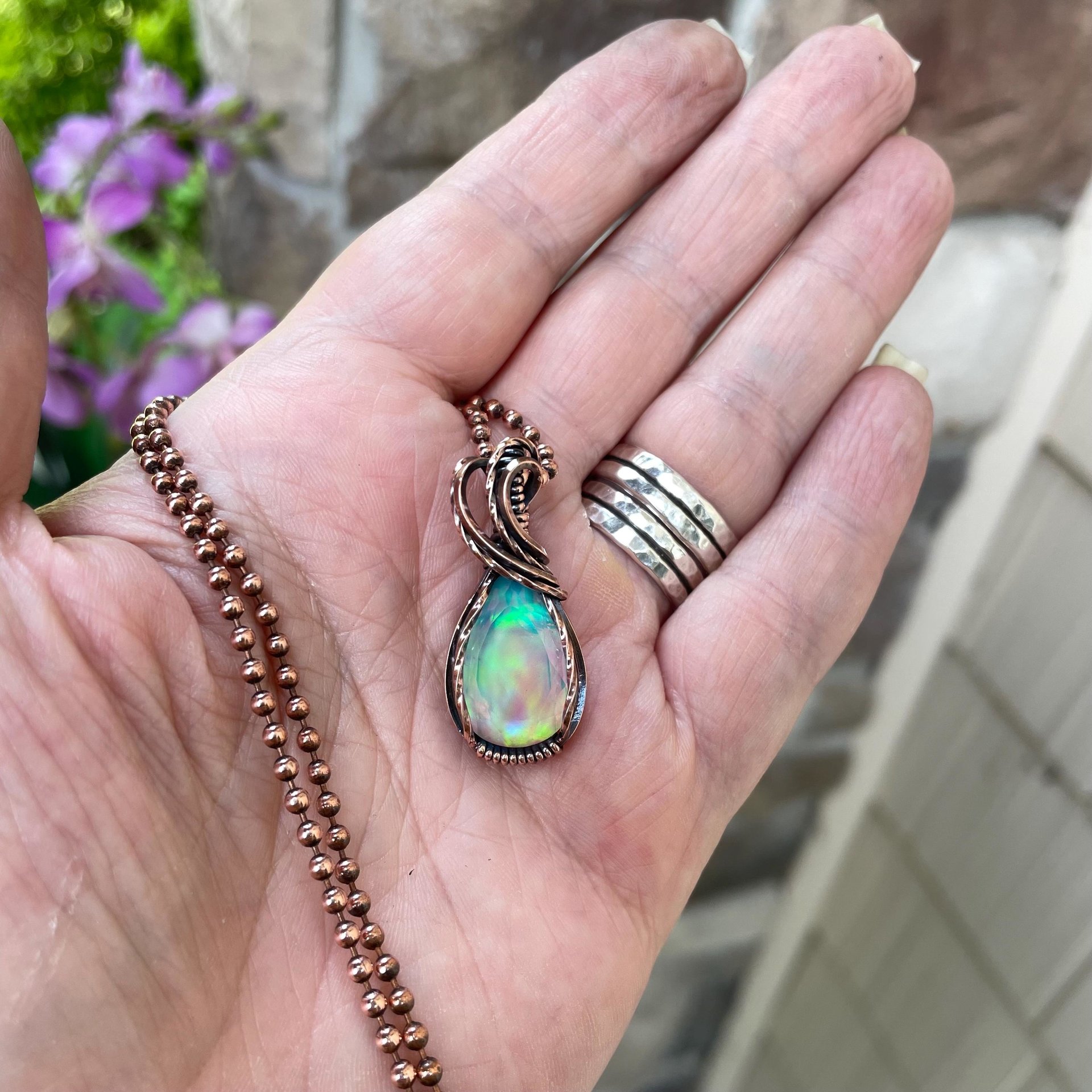 Aurora Opal Rainbow Copper Necklace