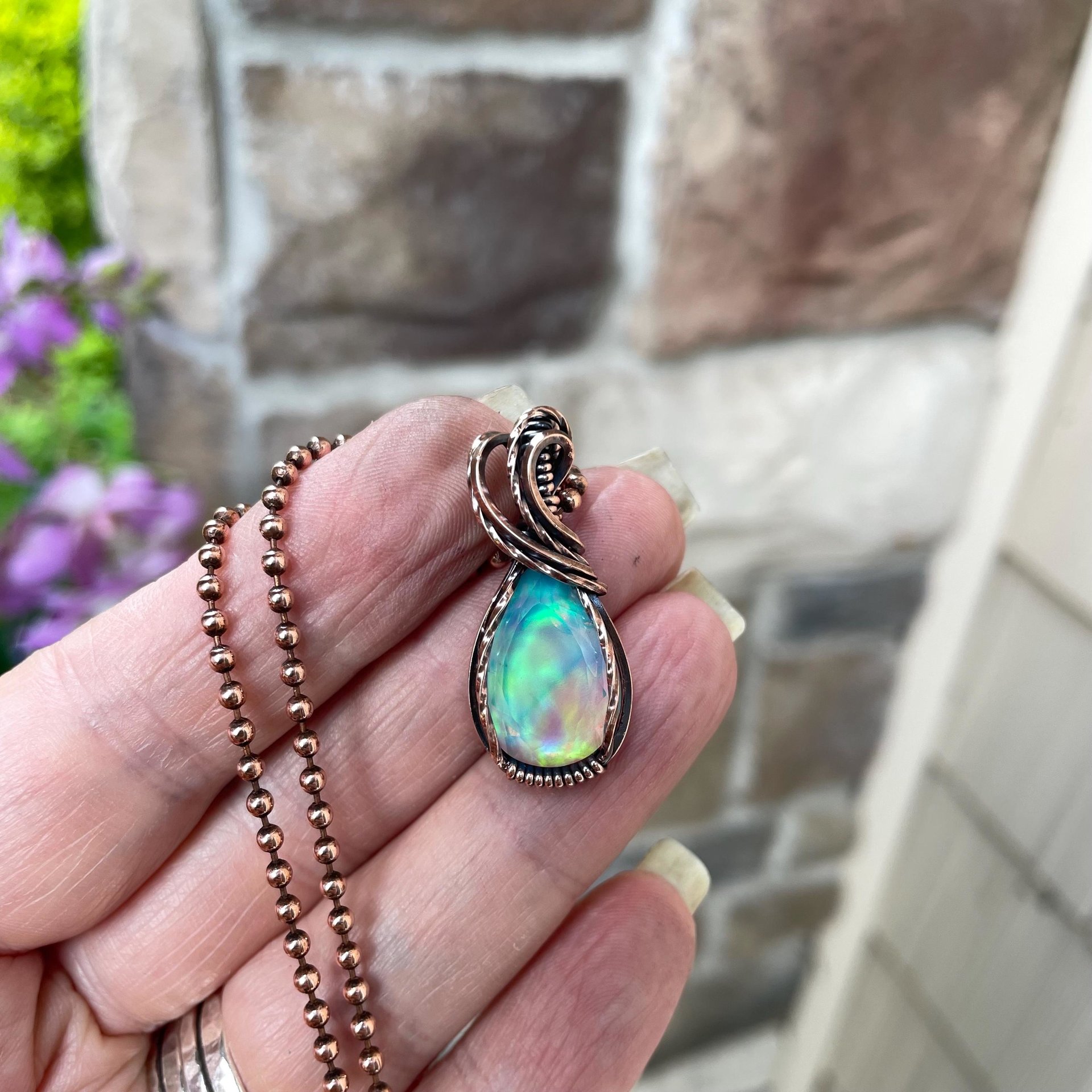 Aurora Opal Rainbow Copper Necklace