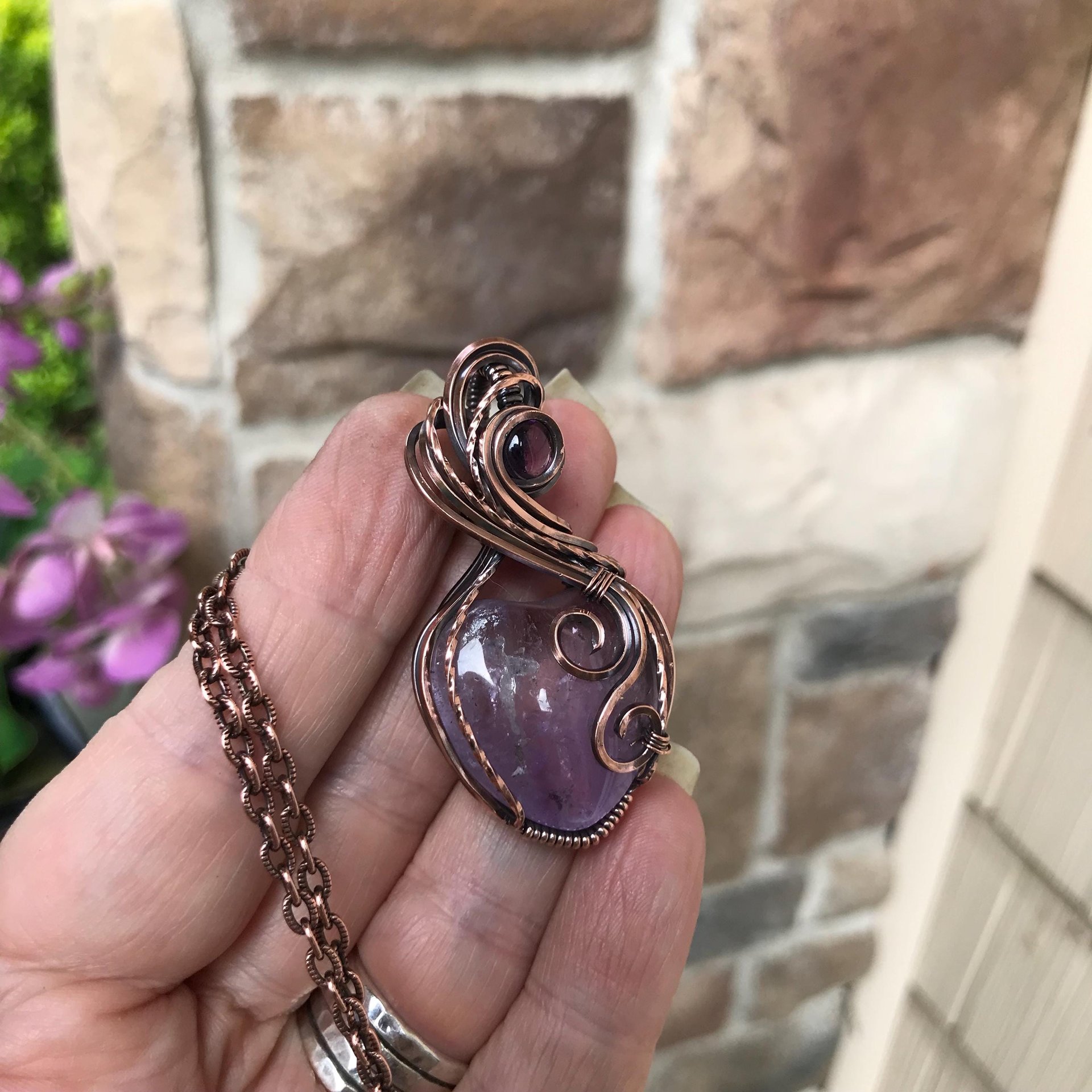 Amethyst Heart Copper Necklace