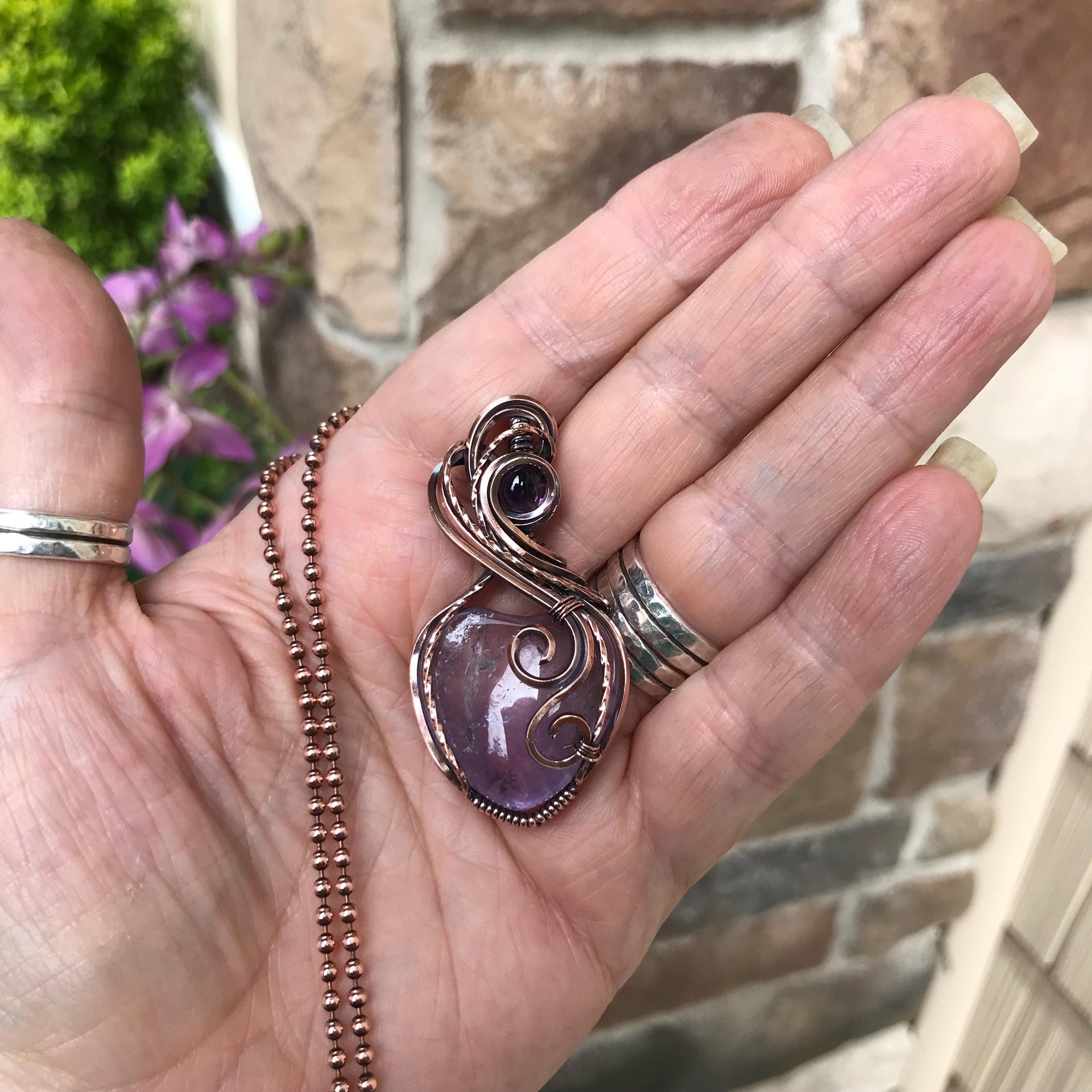 Amethyst Heart Copper Necklace