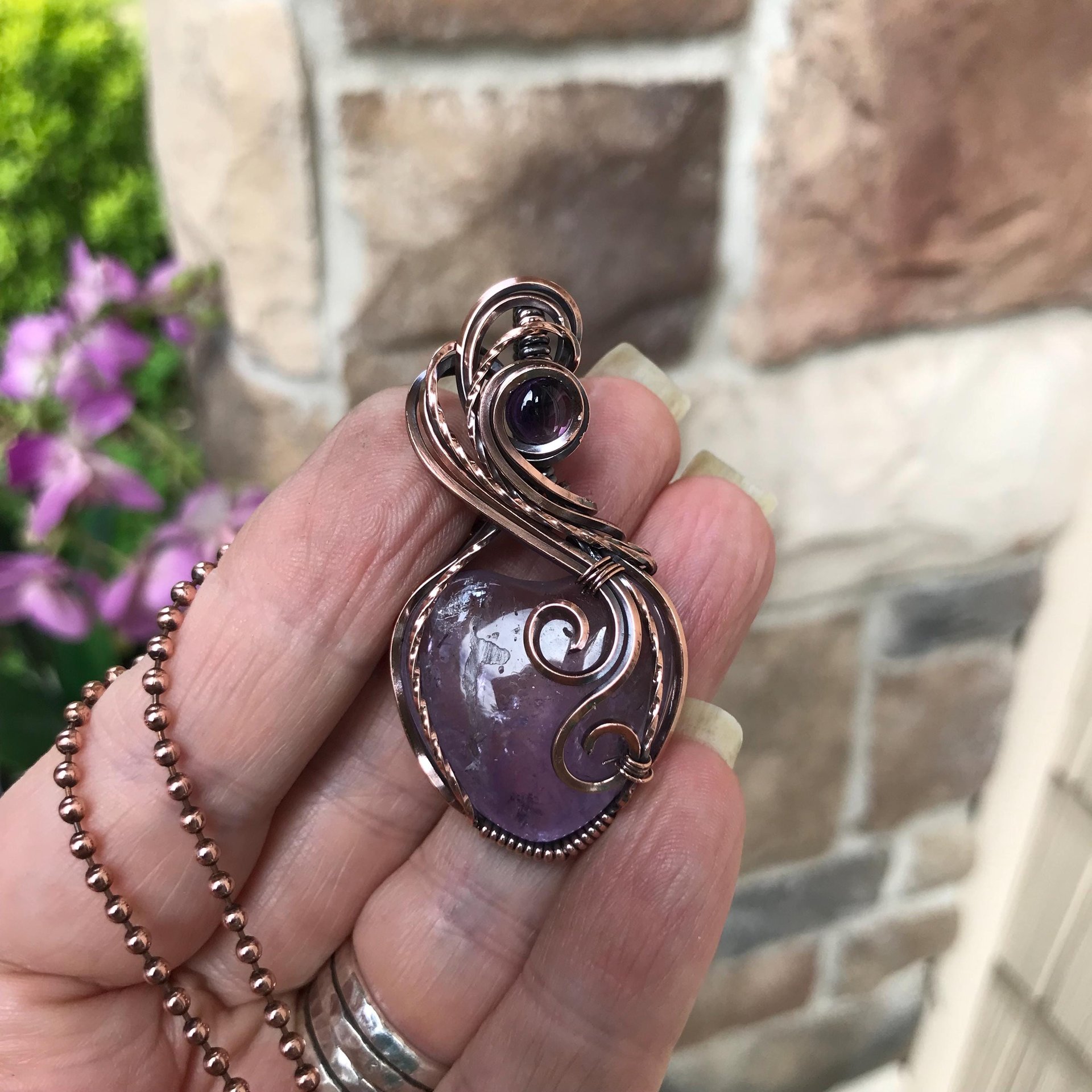 Amethyst Heart Copper Necklace