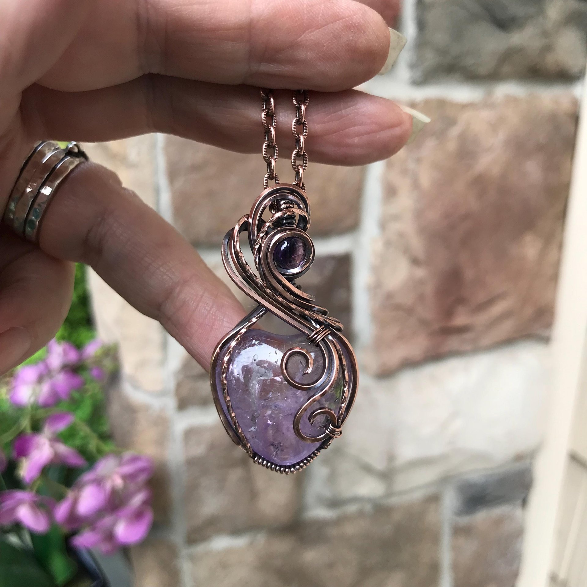 Amethyst Heart Copper Necklace