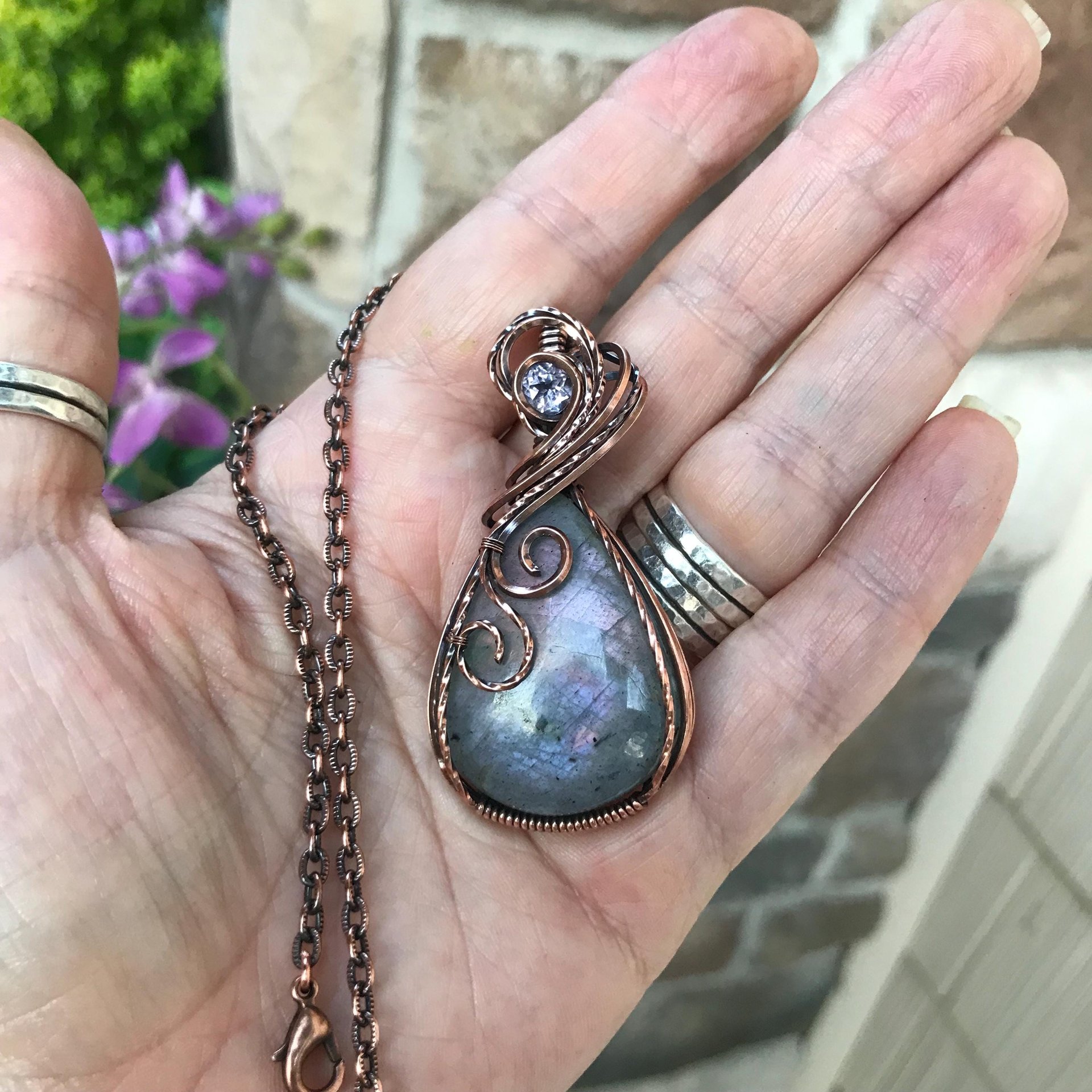 Pink Purple Labradorite & Pink Amethyst Copper Necklace