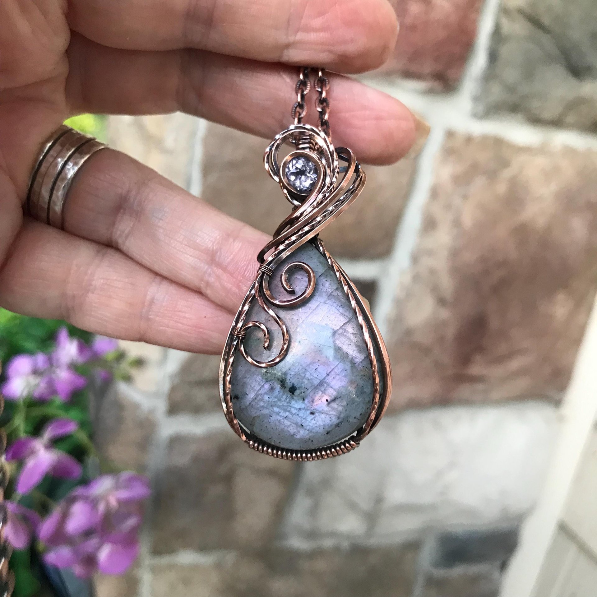 Pink Purple Labradorite & Pink Amethyst Copper Necklace
