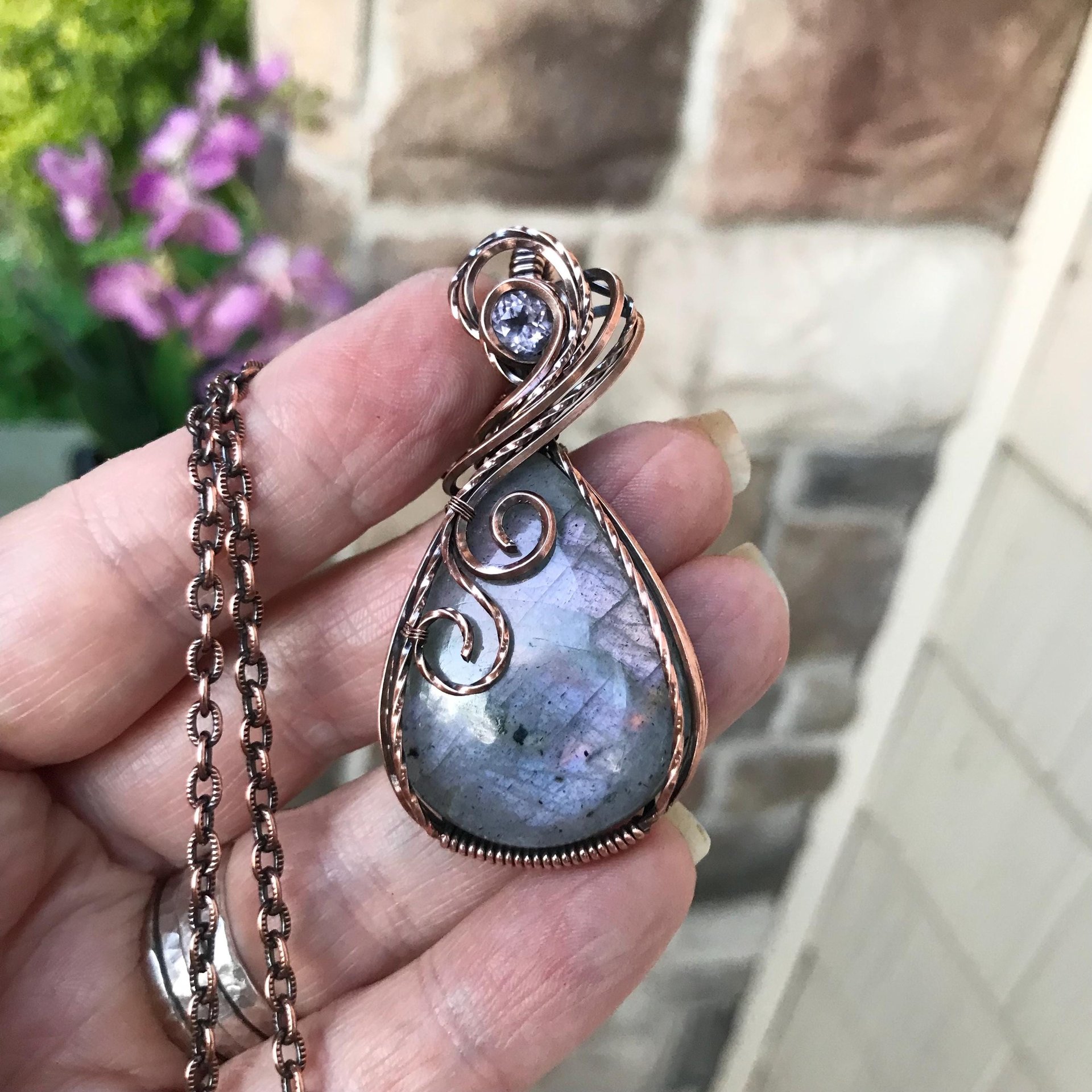 Pink Purple Labradorite & Pink Amethyst Copper Necklace