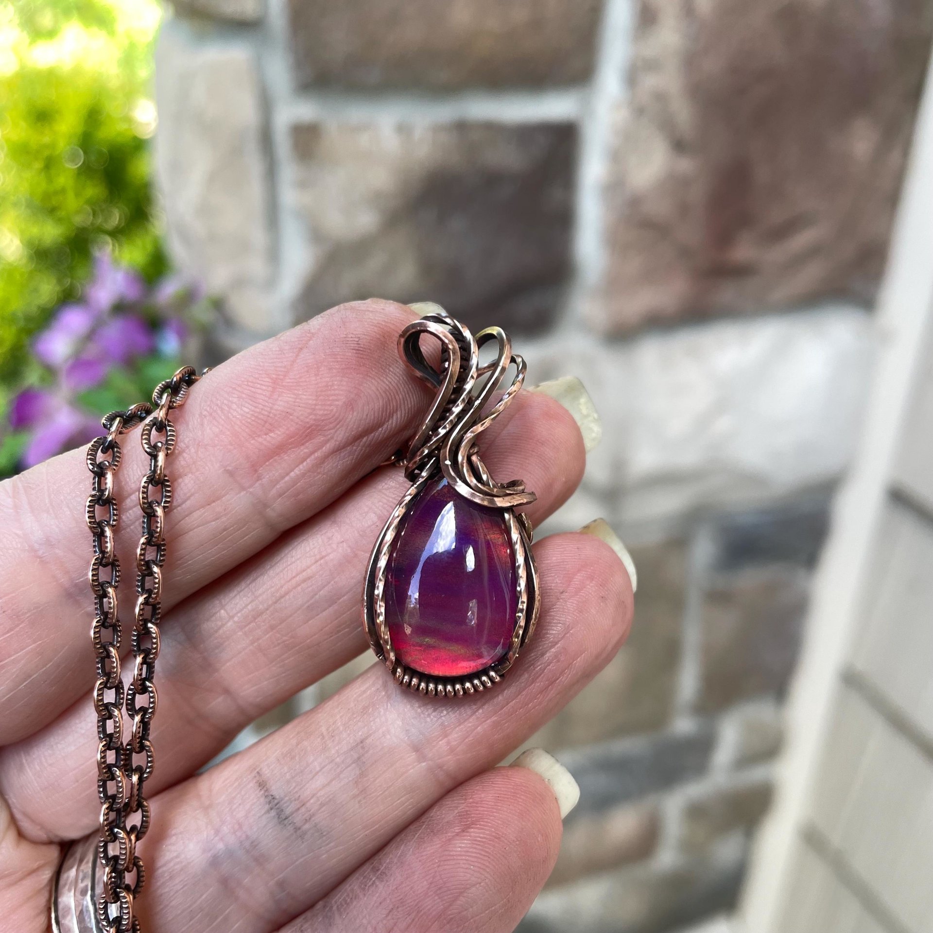 Maroon Aurora Opal Copper Necklace