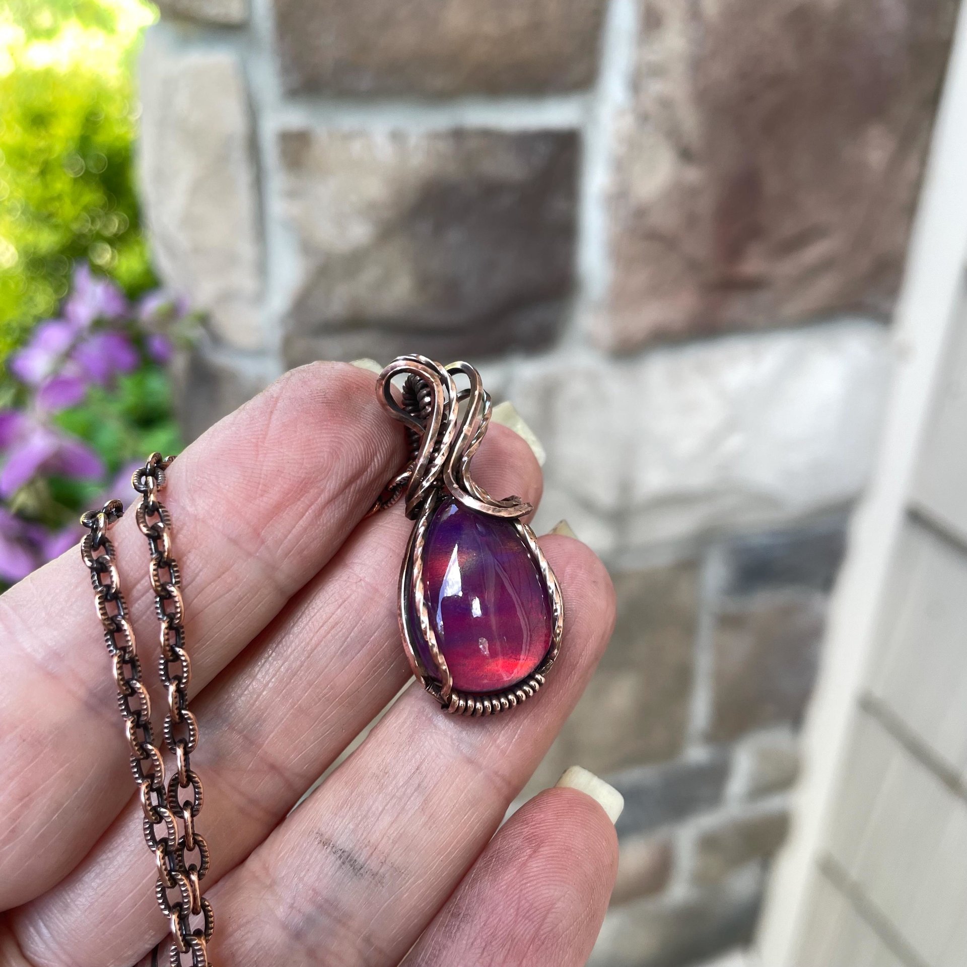 Maroon Aurora Opal Copper Necklace