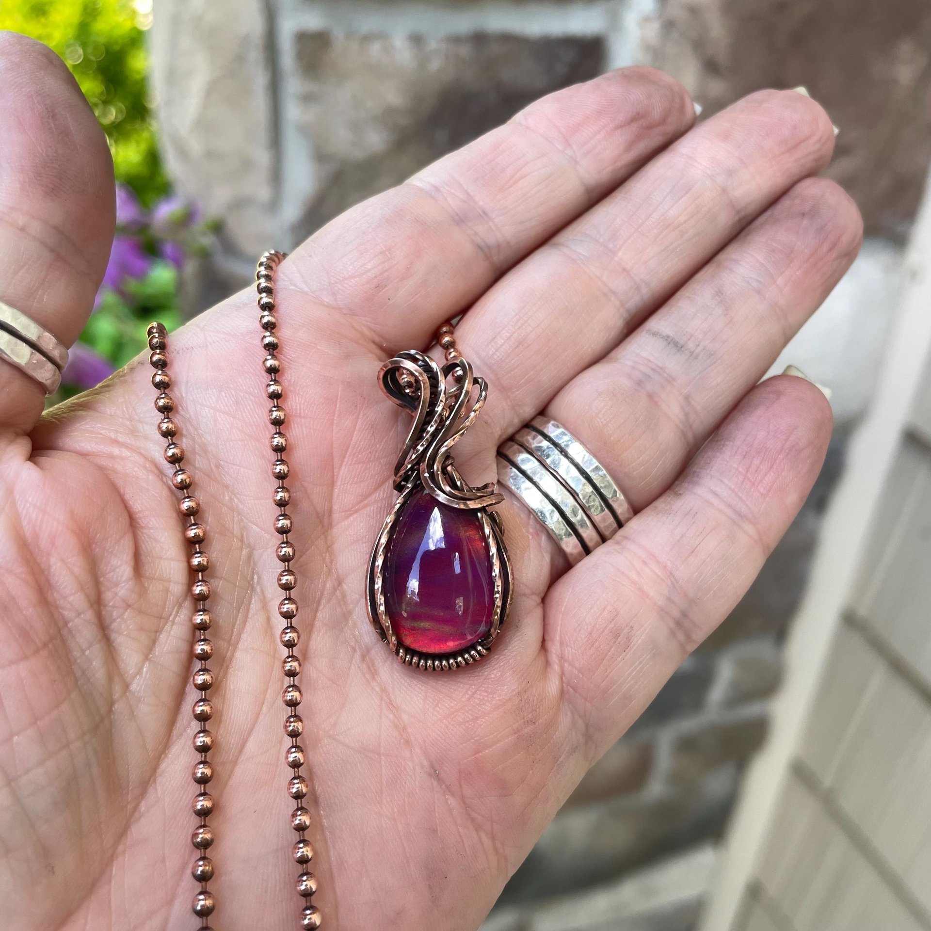 Maroon Aurora Opal Copper Necklace