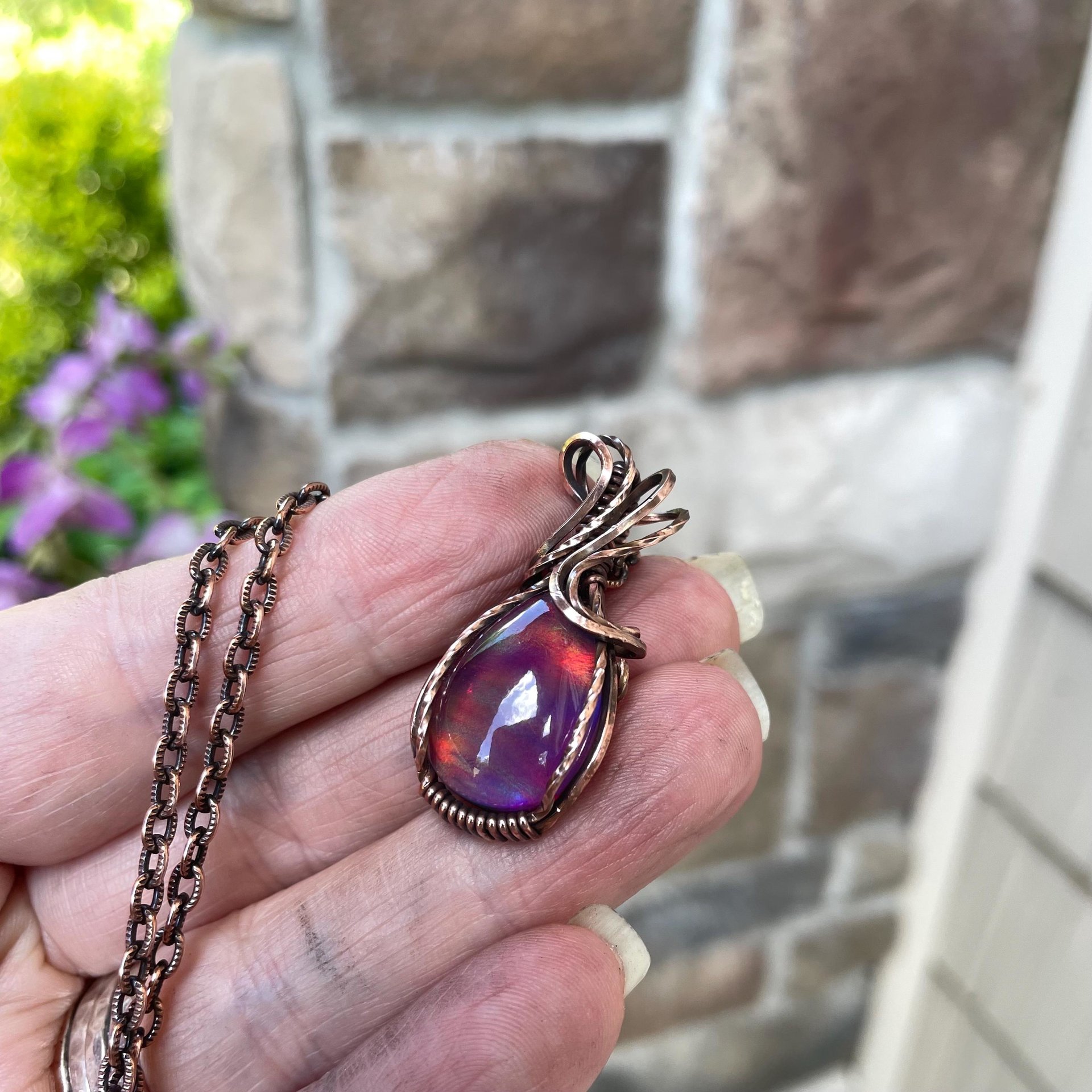 Maroon Aurora Opal Copper Necklace