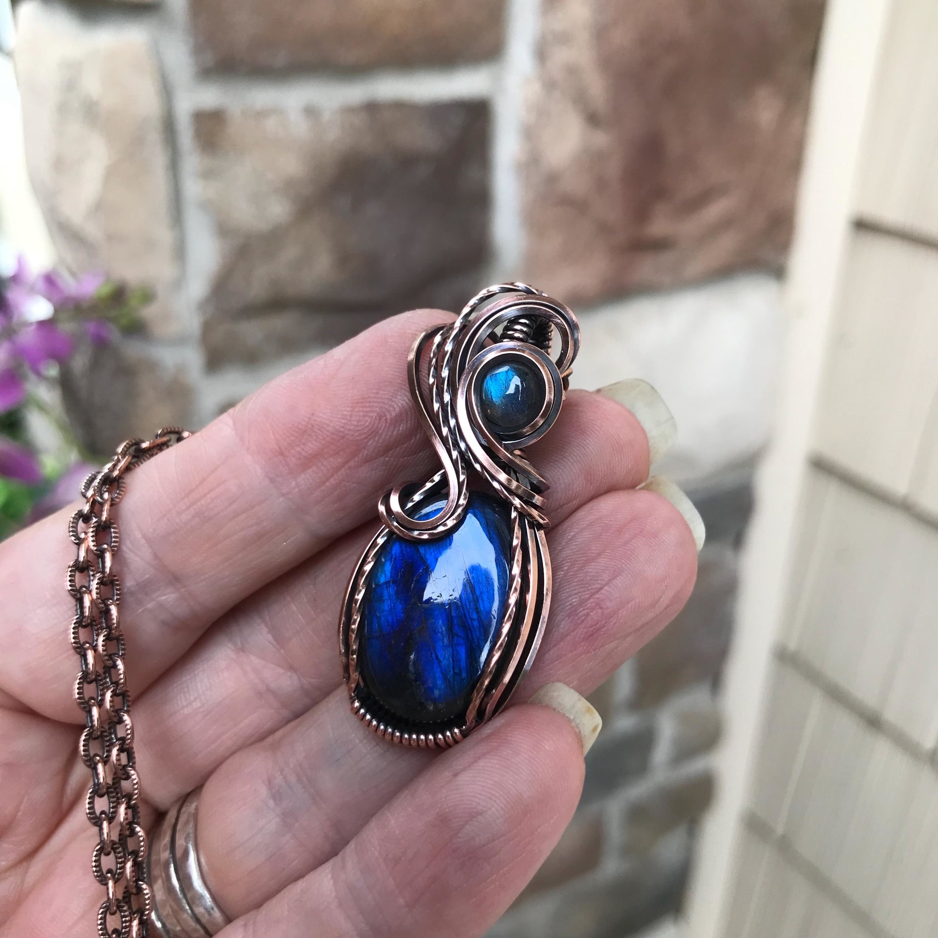 SOLD - Blue Labradorite Oval Copper Pendant