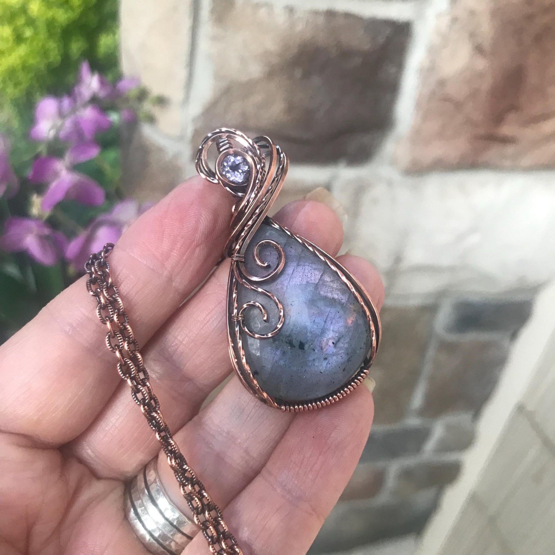 Pink Purple Labradorite & Pink Amethyst Copper Necklace