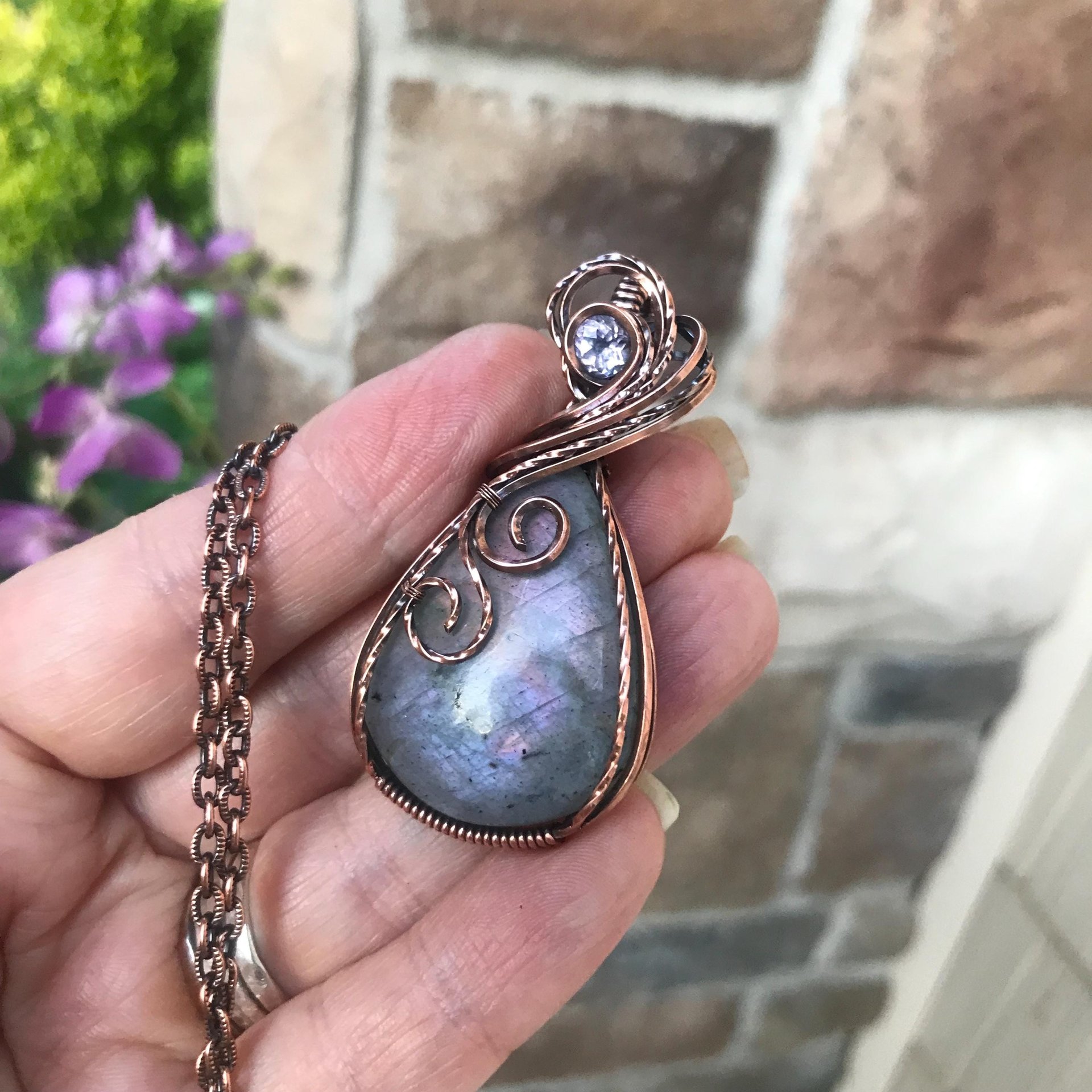 Pink Purple Labradorite & Pink Amethyst Copper Necklace