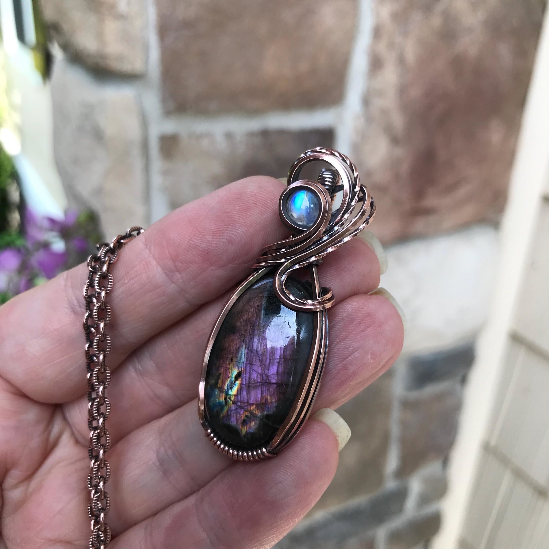 SOLD - Purple Labradorite & Moonstone Copper Necklace