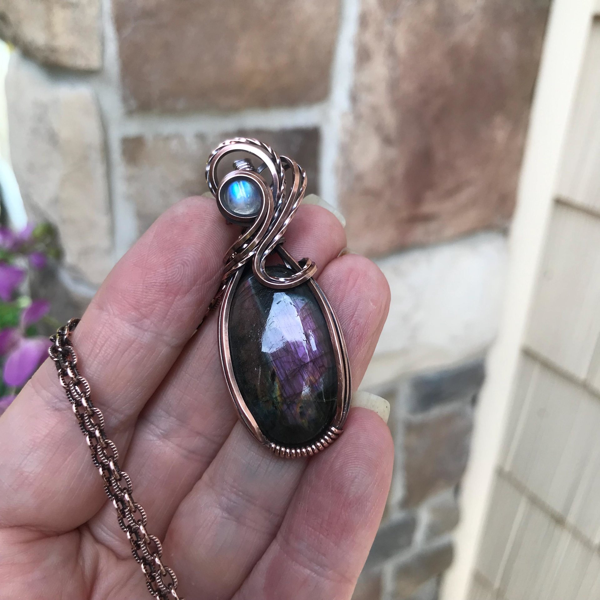 SOLD - Purple Labradorite & Moonstone Copper Necklace