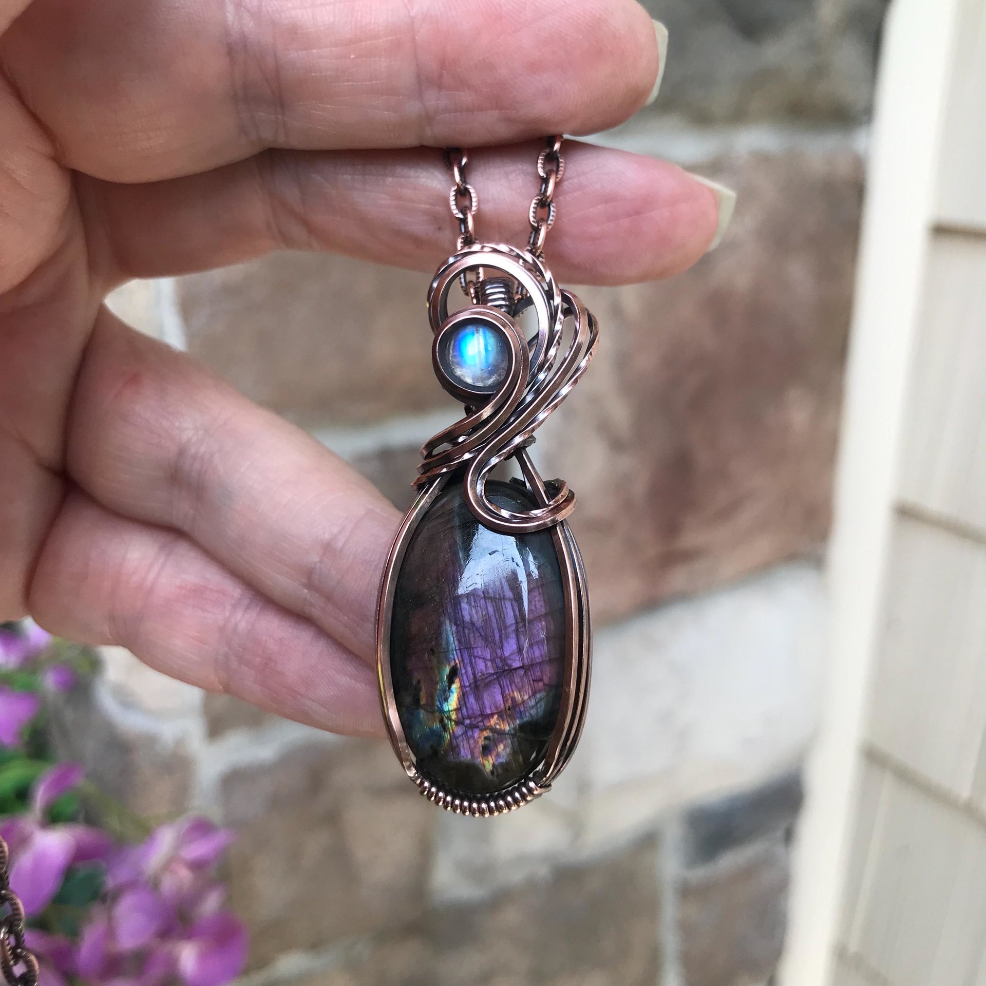 SOLD - Purple Labradorite & Moonstone Copper Necklace