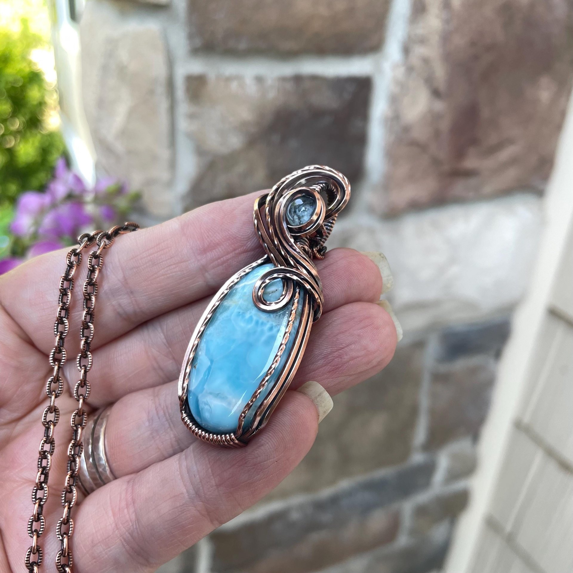 Larimar & Aquamarine Oval Copper Pendant