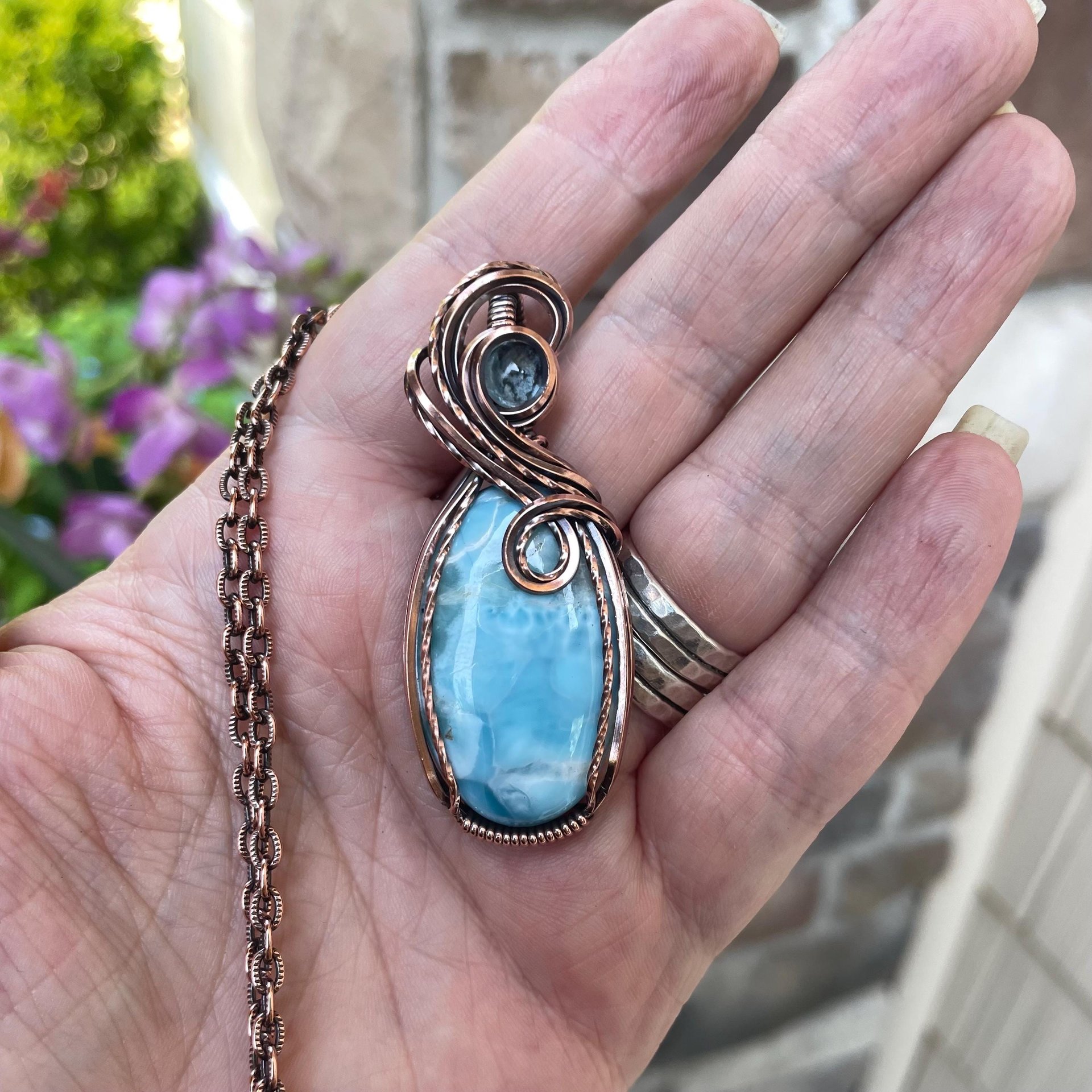 Larimar & Aquamarine Oval Copper Pendant