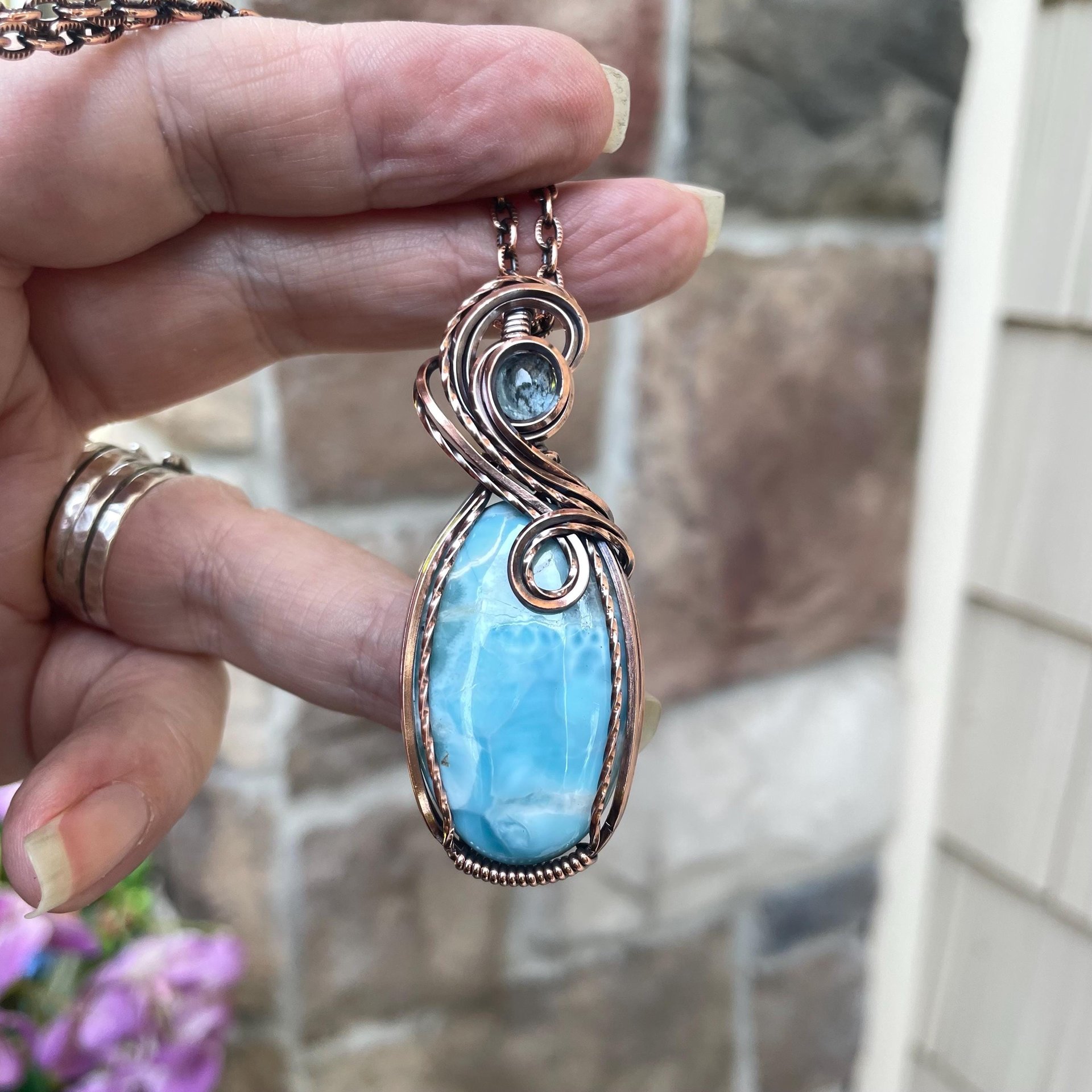 Larimar & Aquamarine Oval Copper Pendant