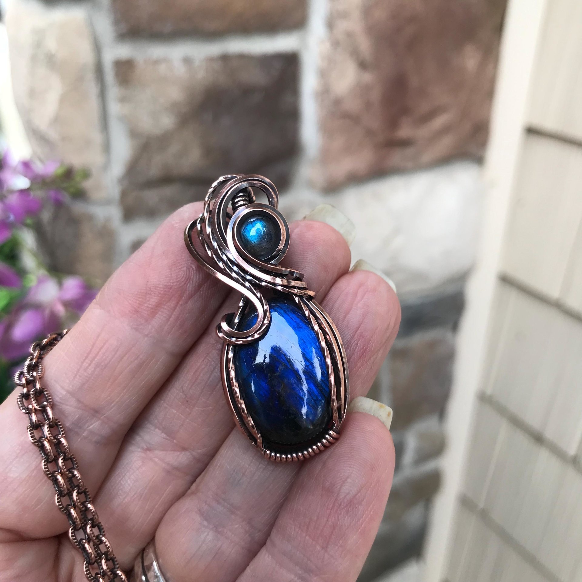 SOLD - Blue Labradorite Oval Copper Pendant