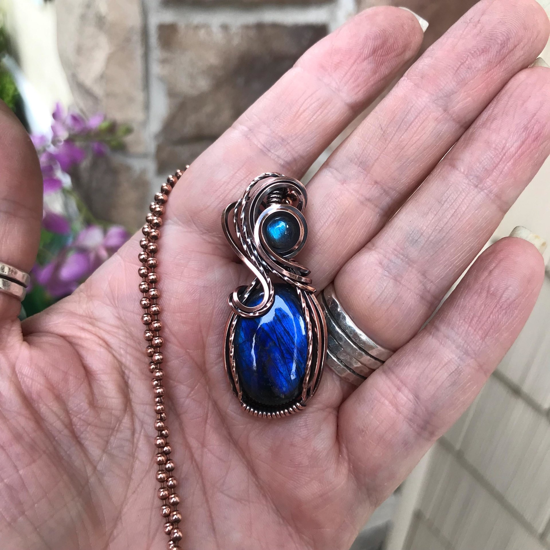 SOLD - Blue Labradorite Oval Copper Pendant
