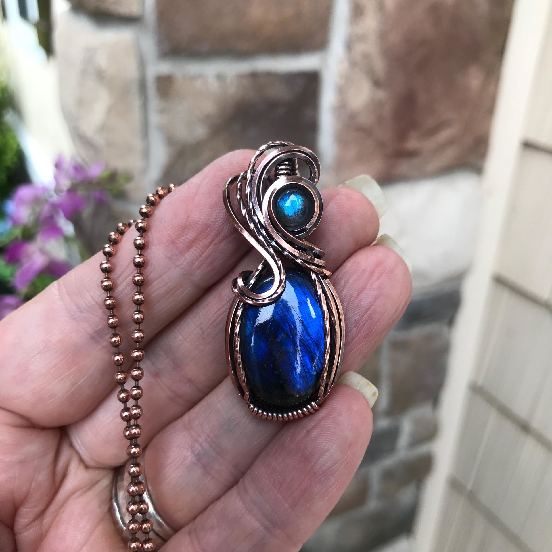 SOLD - Blue Labradorite Oval Copper Pendant