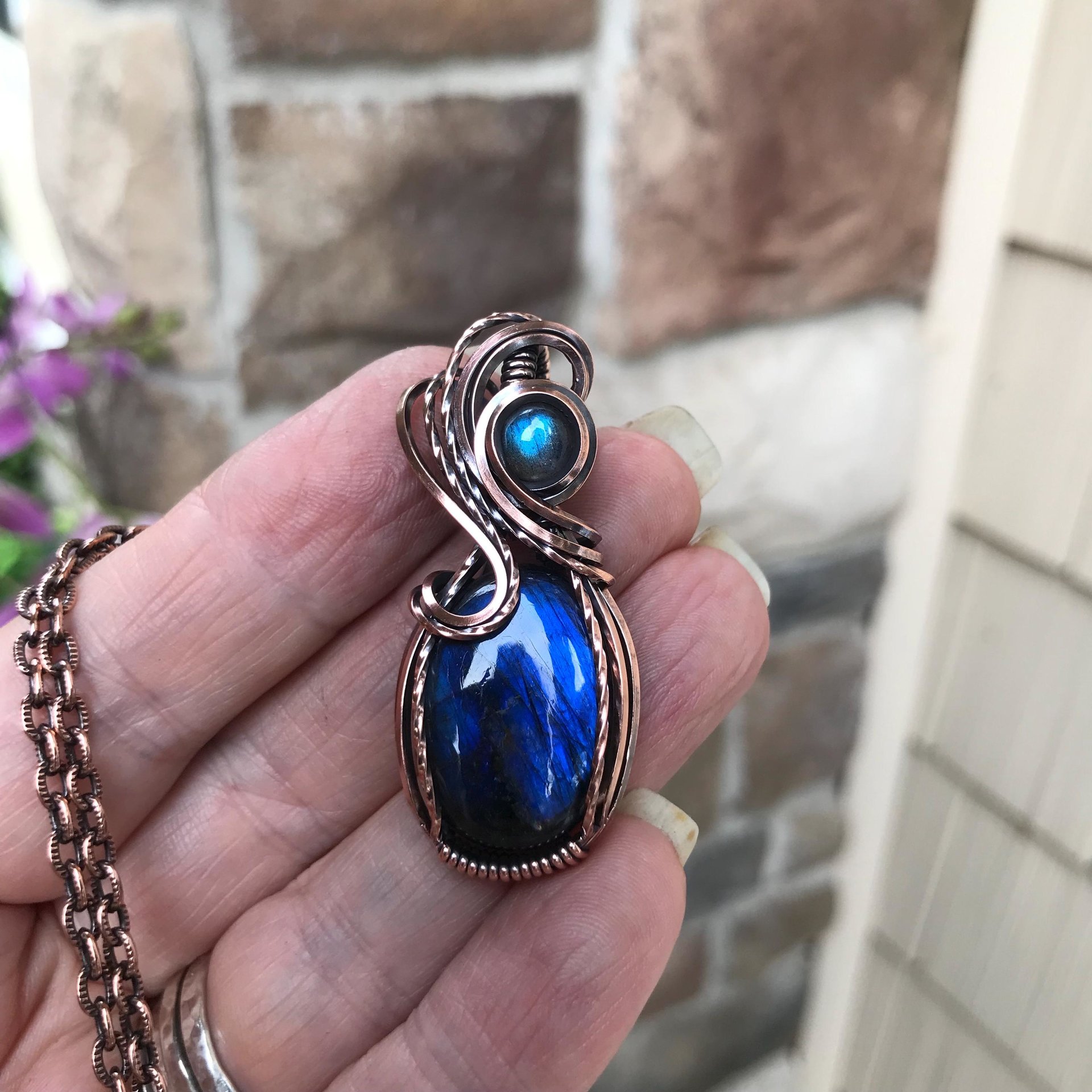 SOLD - Blue Labradorite Oval Copper Pendant