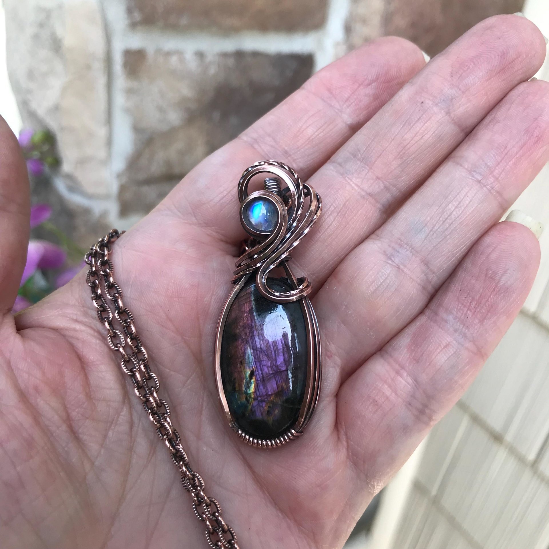 SOLD - Purple Labradorite & Moonstone Copper Necklace