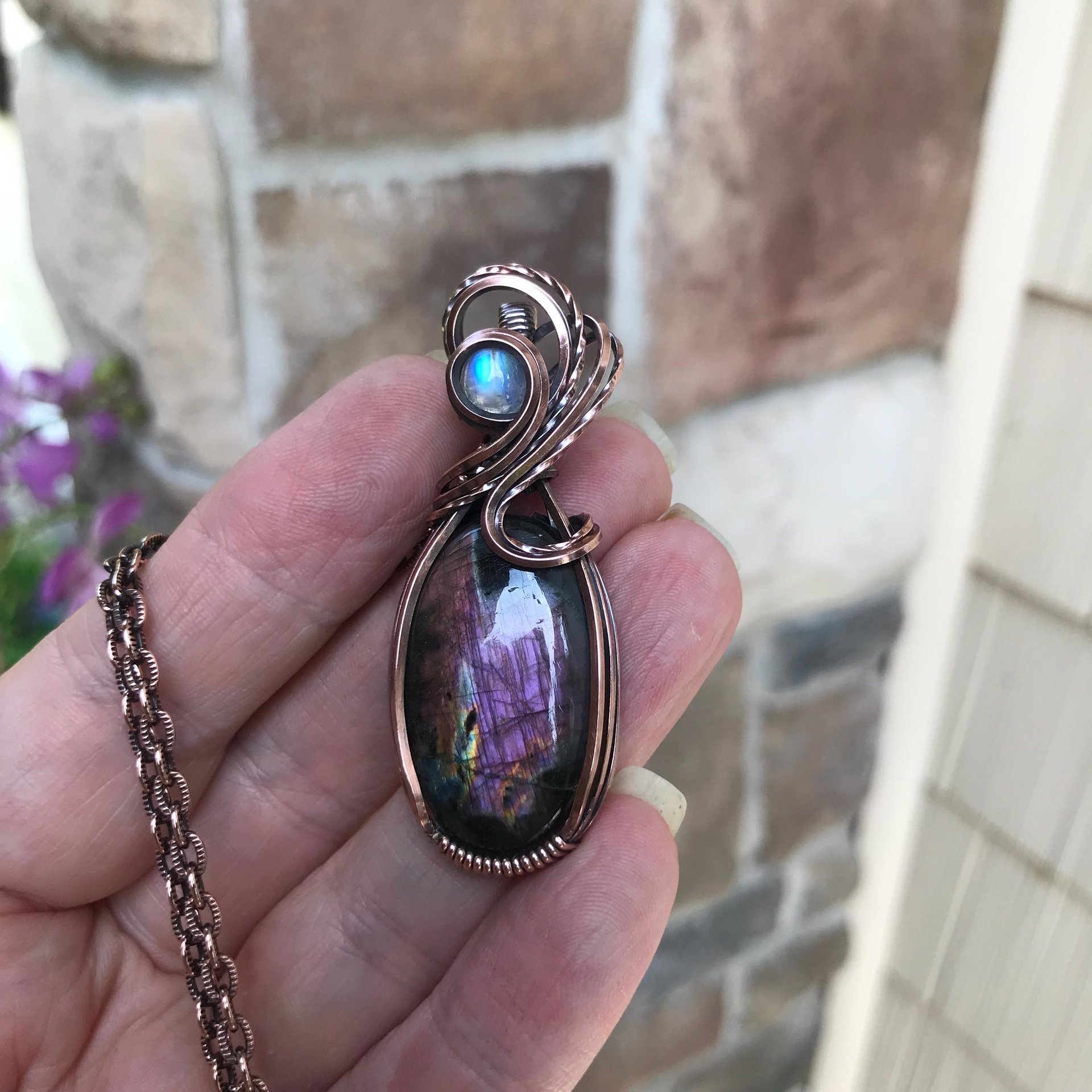 SOLD - Purple Labradorite & Moonstone Copper Necklace