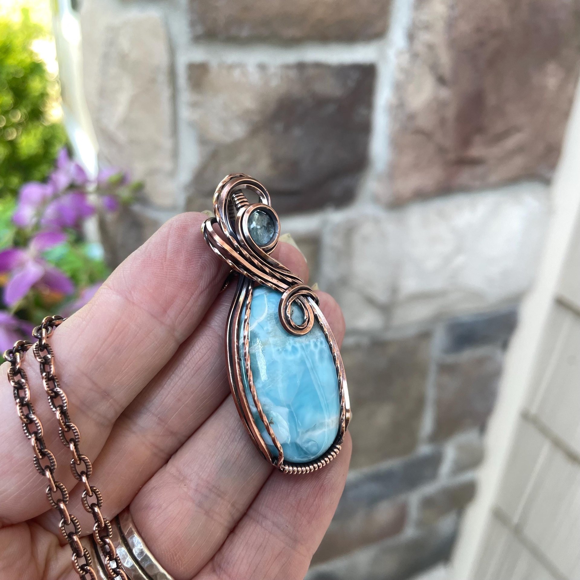 Larimar & Aquamarine Oval Copper Pendant