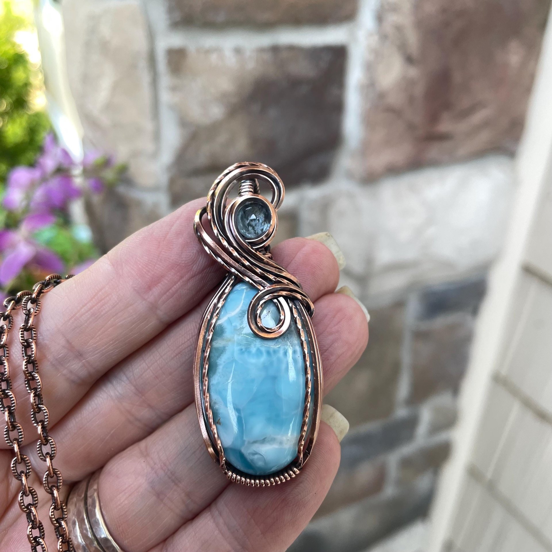 Larimar & Aquamarine Oval Copper Pendant