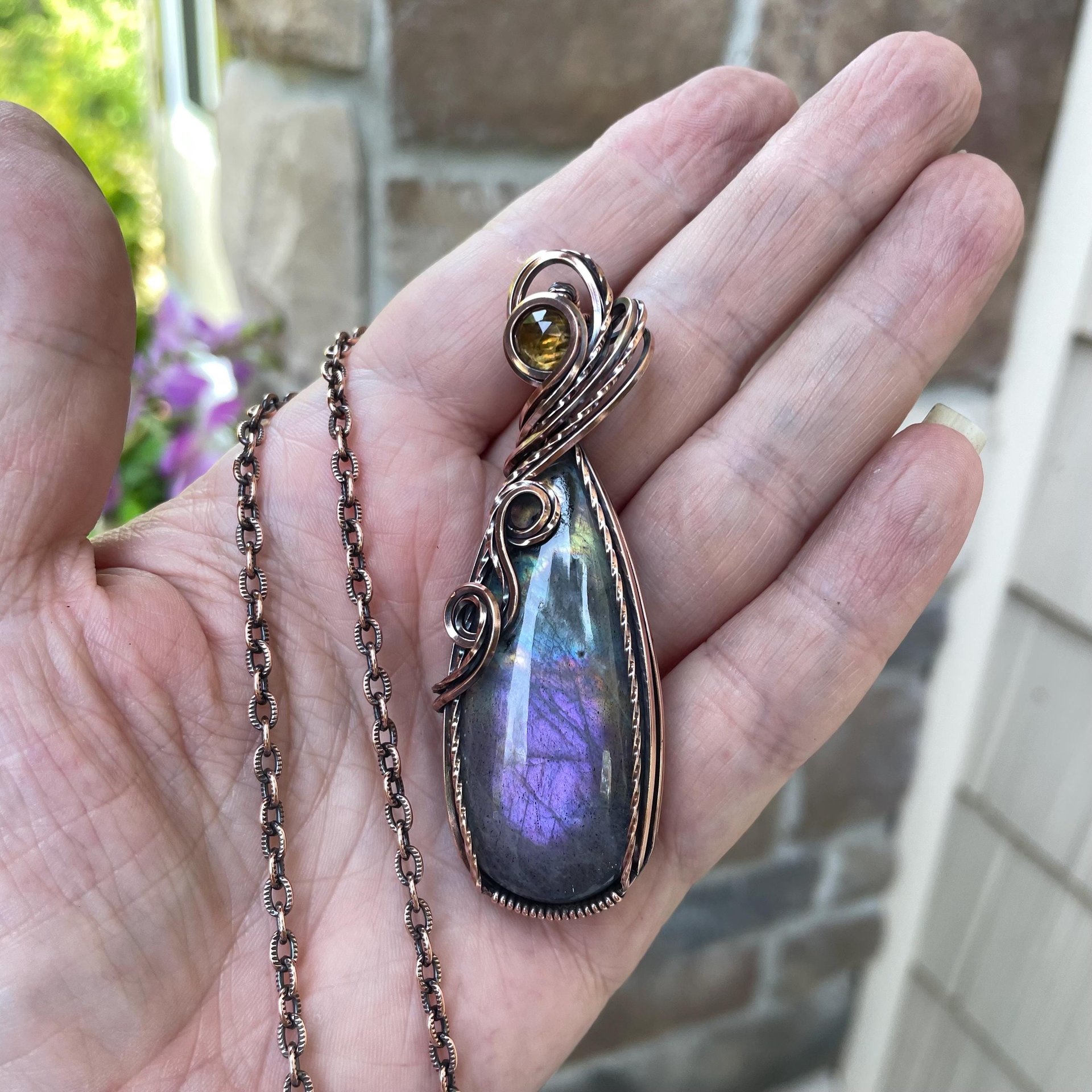 Purple Labradorite & Citrine Slender Copper Necklace