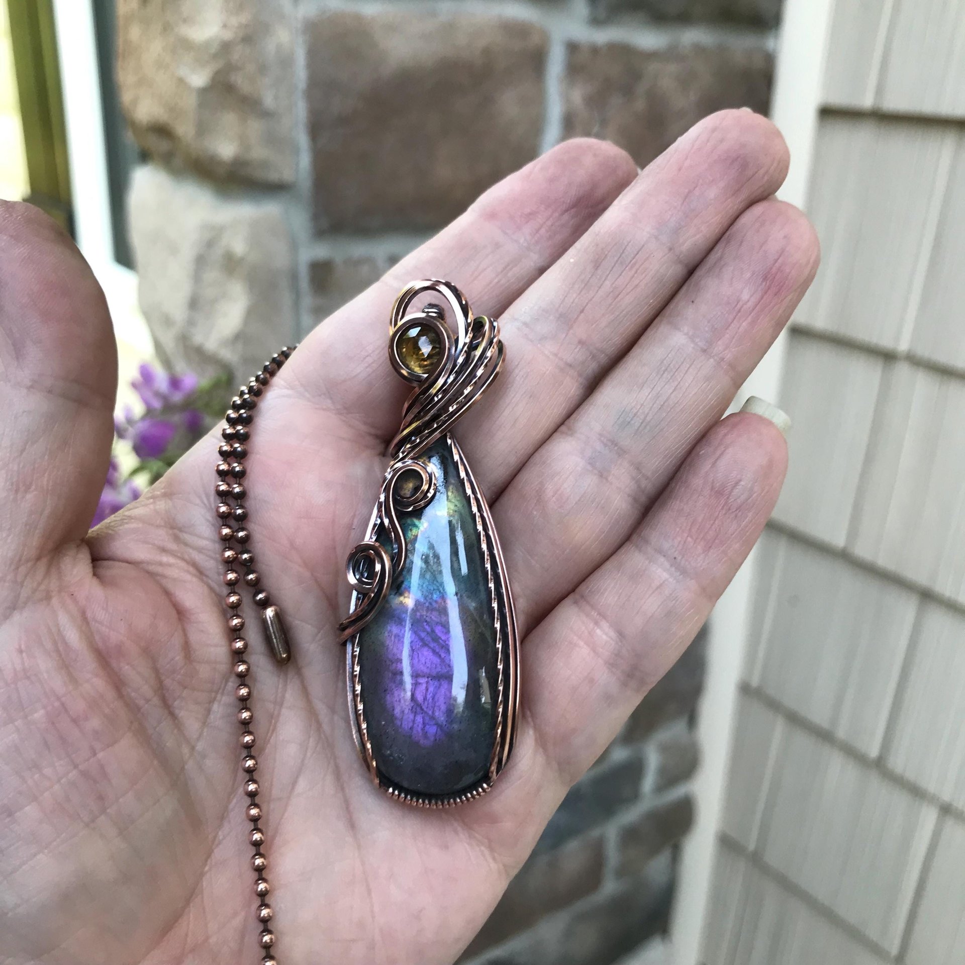 Purple Labradorite & Citrine Slender Copper Necklace