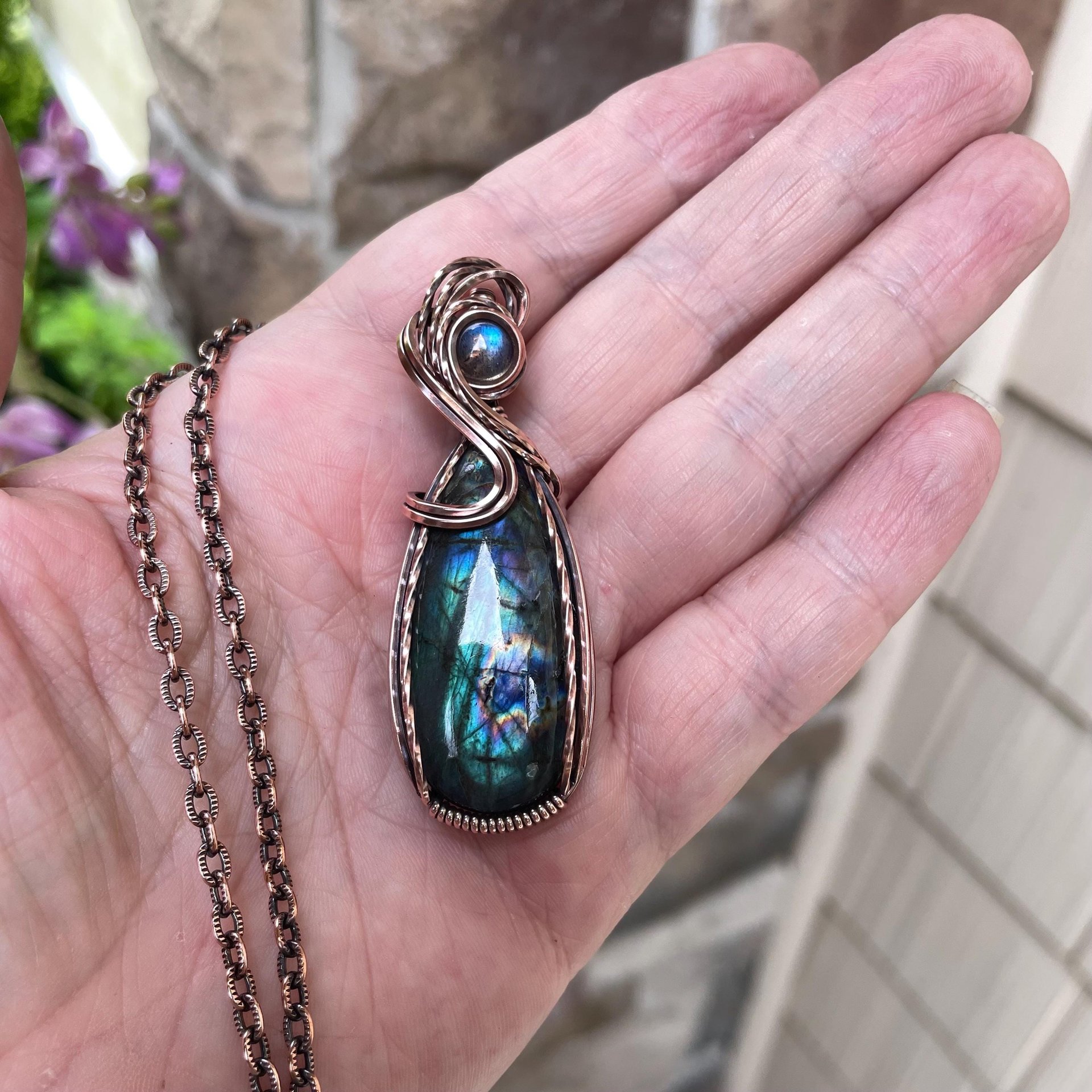 Teal Blue Labradorite Copper Necklace
