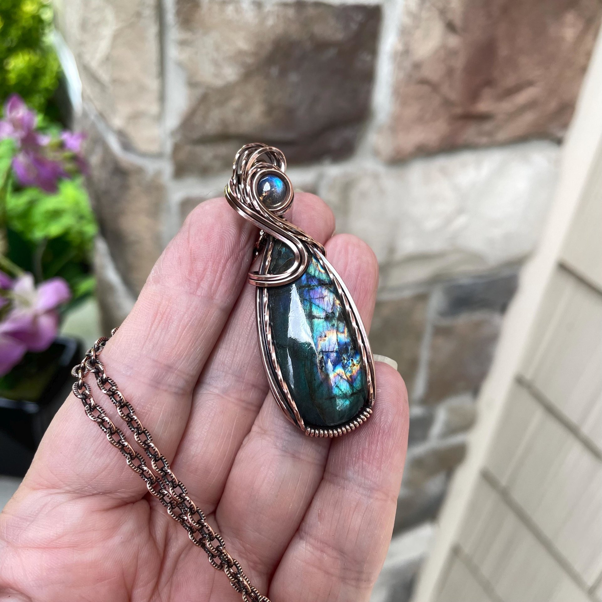 Teal Blue Labradorite Copper Necklace