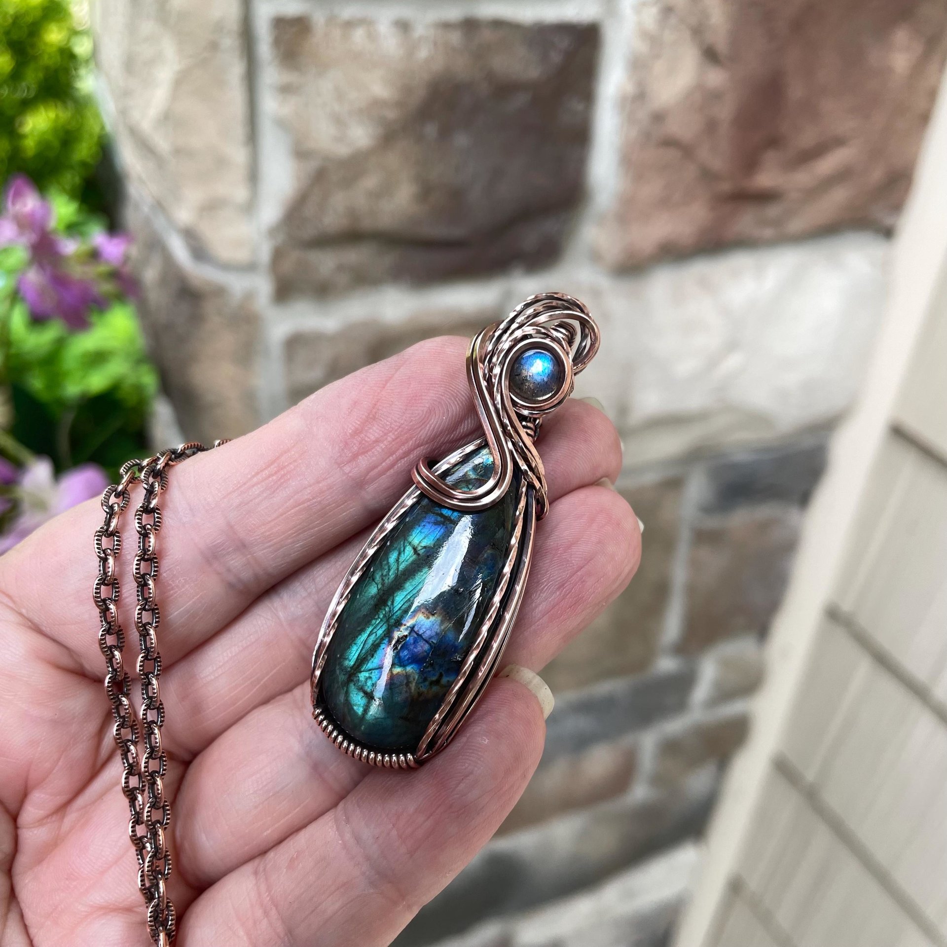 Teal Blue Labradorite Copper Necklace