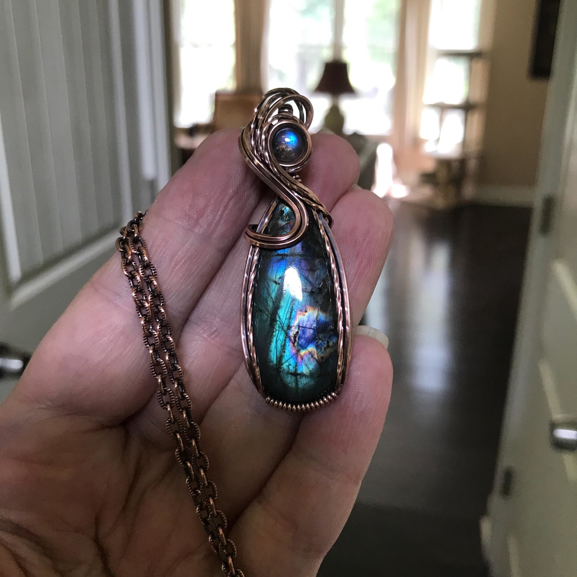 Teal Blue Labradorite Copper Necklace