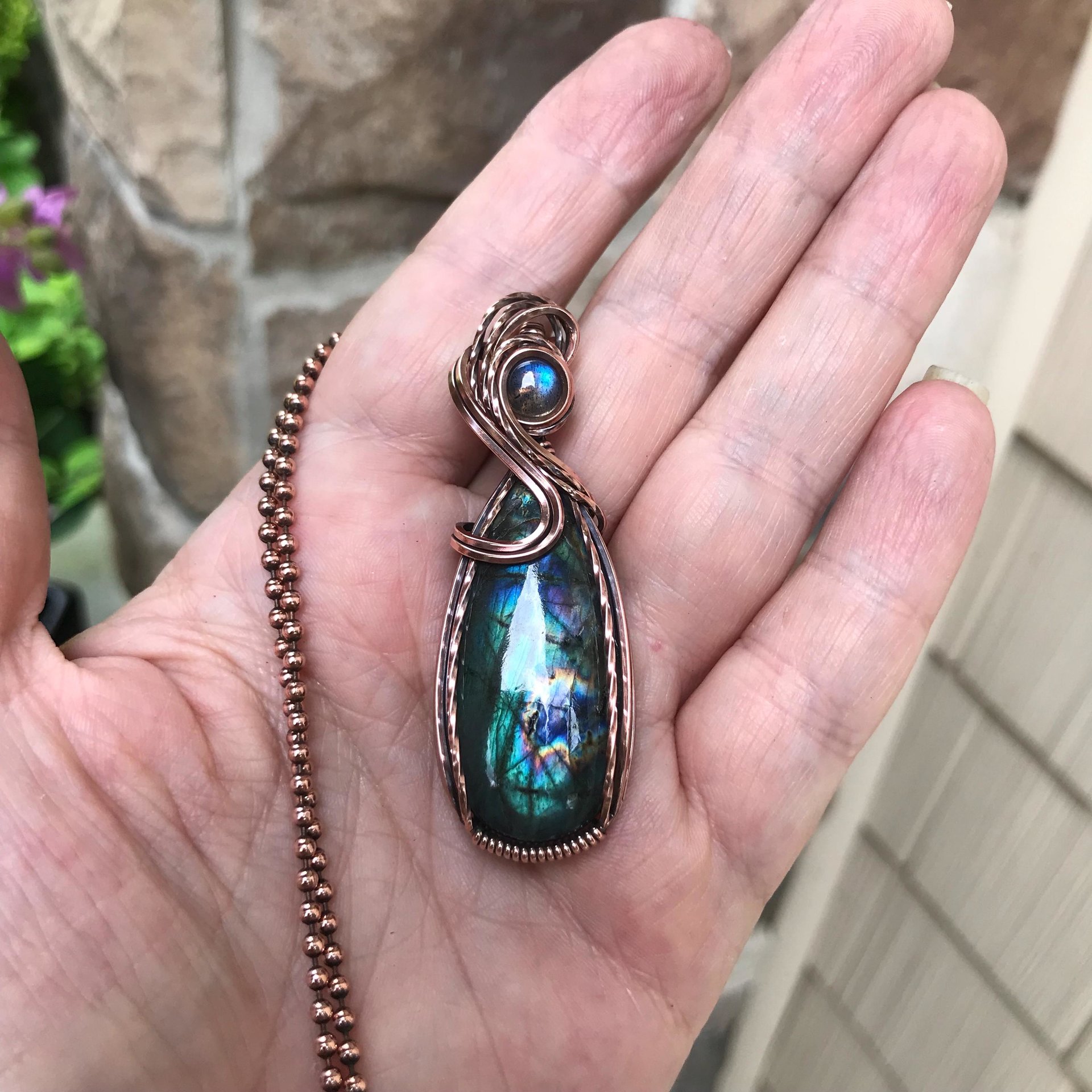 Teal Blue Labradorite Copper Necklace