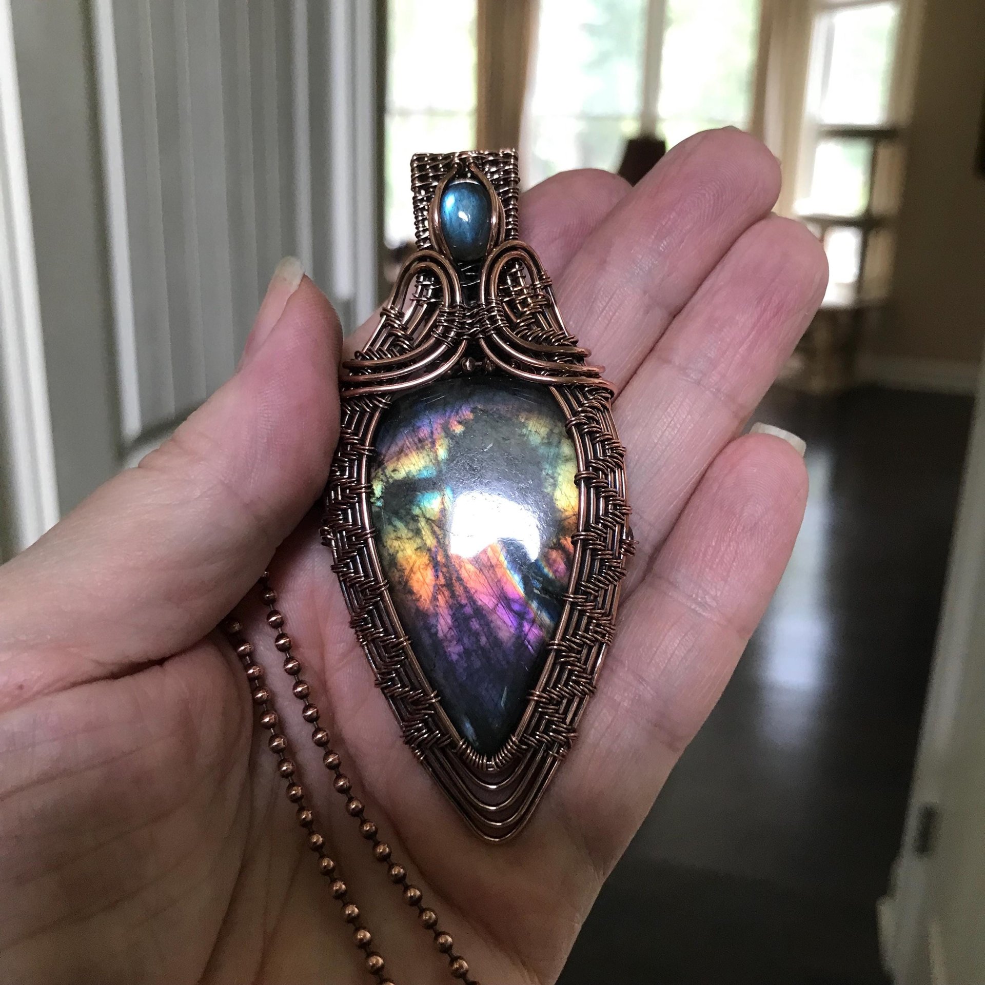 Rainbow Labradorite & Moonstone Woven Pendant