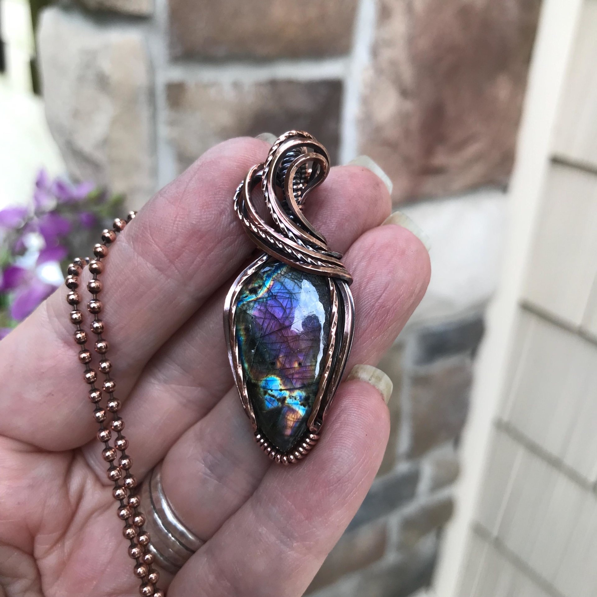 Purple Rainbow Labradorite Copper Pendant