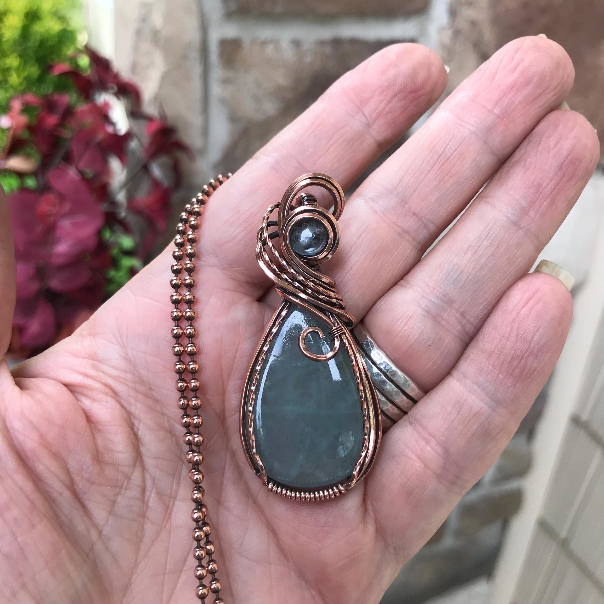 Aquamarine Swirly Copper Pendant