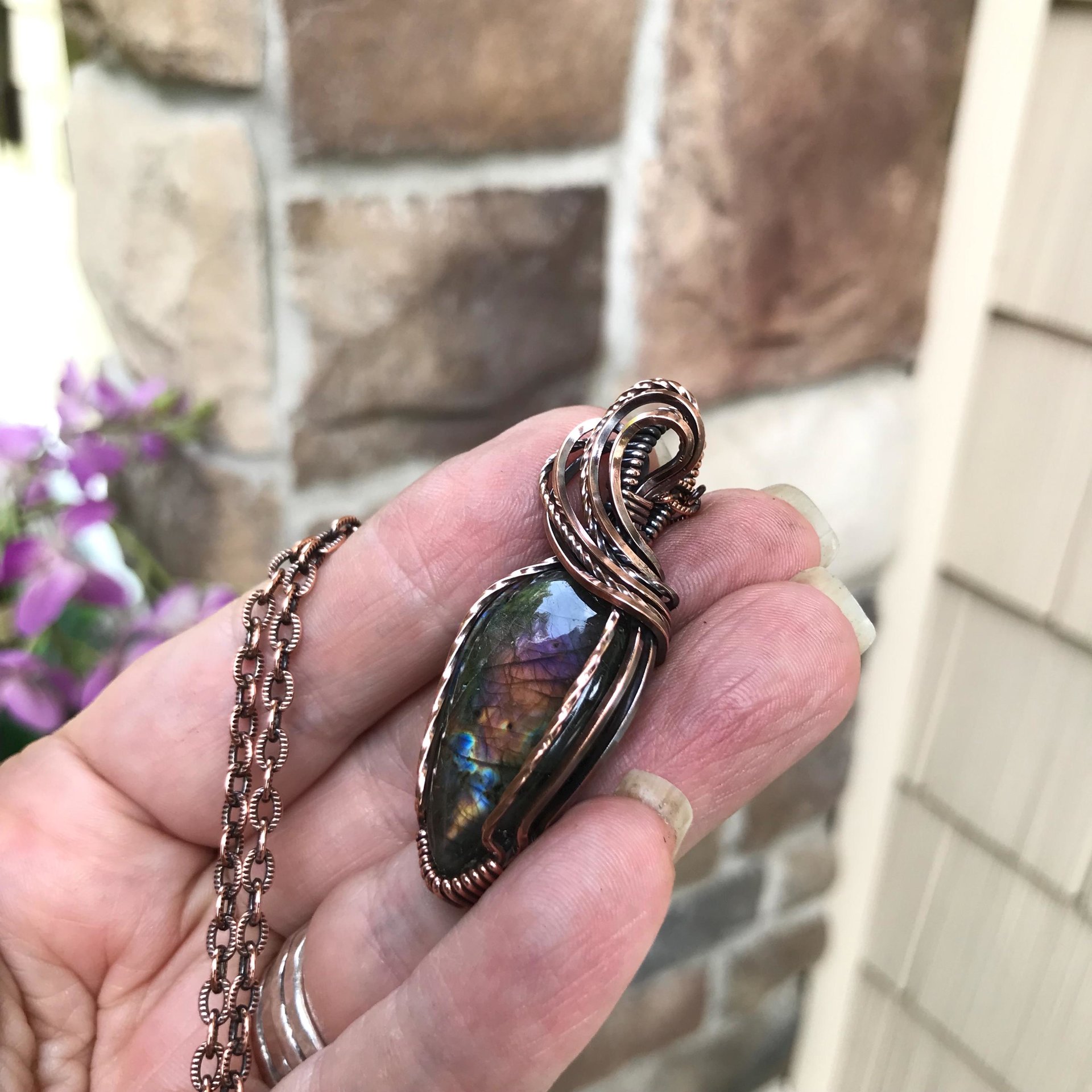Purple Rainbow Labradorite Copper Pendant