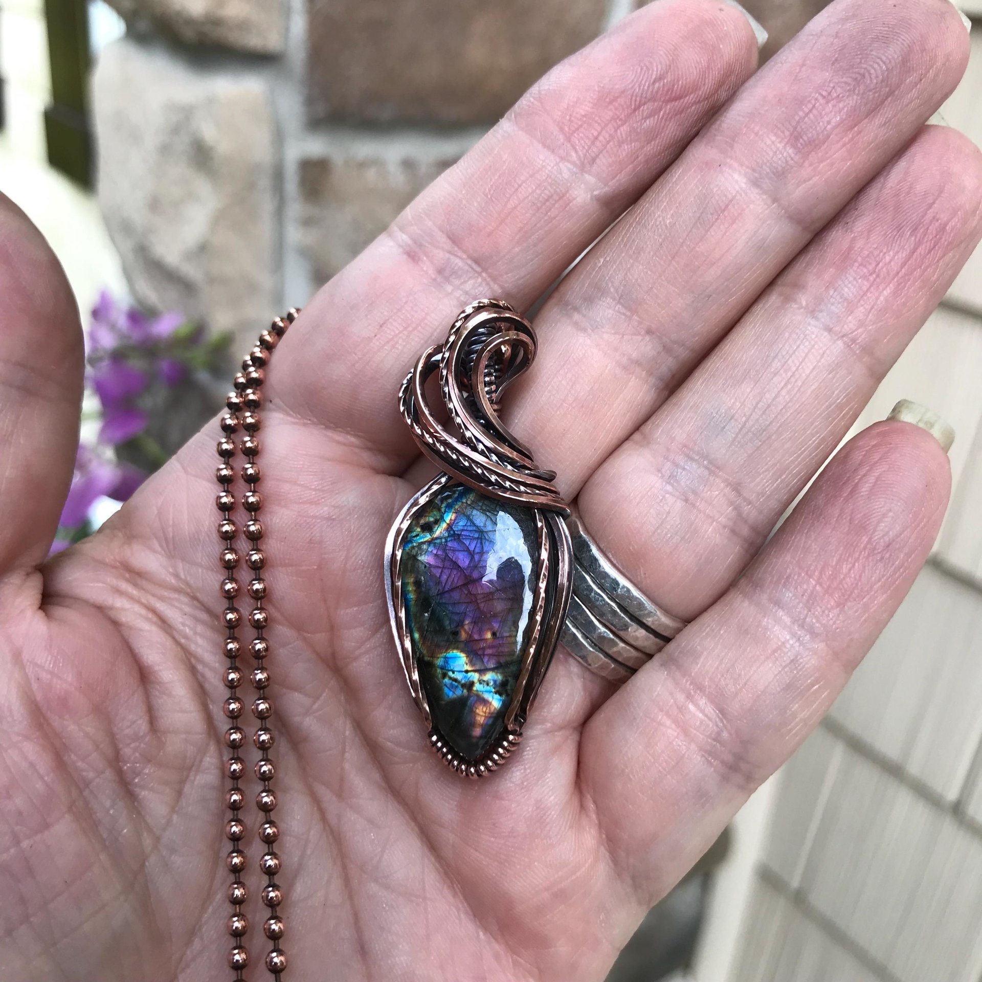 Purple Rainbow Labradorite Copper Pendant