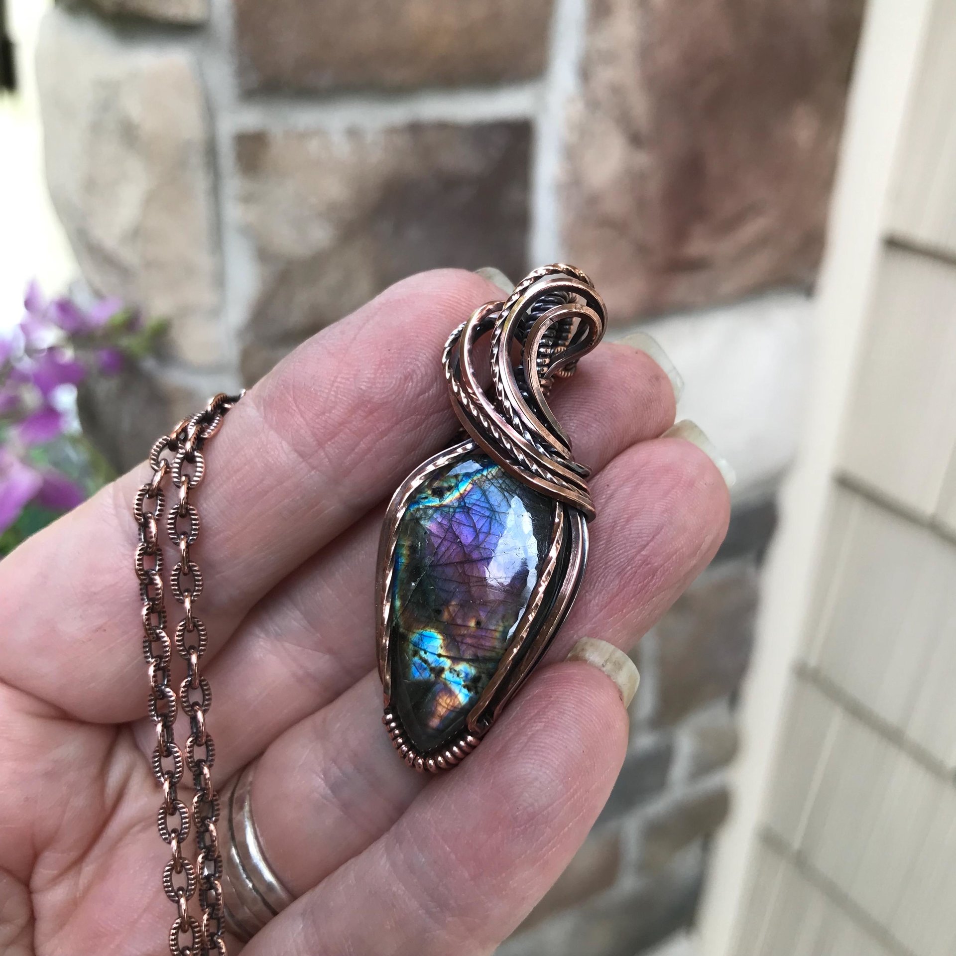 Purple Rainbow Labradorite Copper Pendant