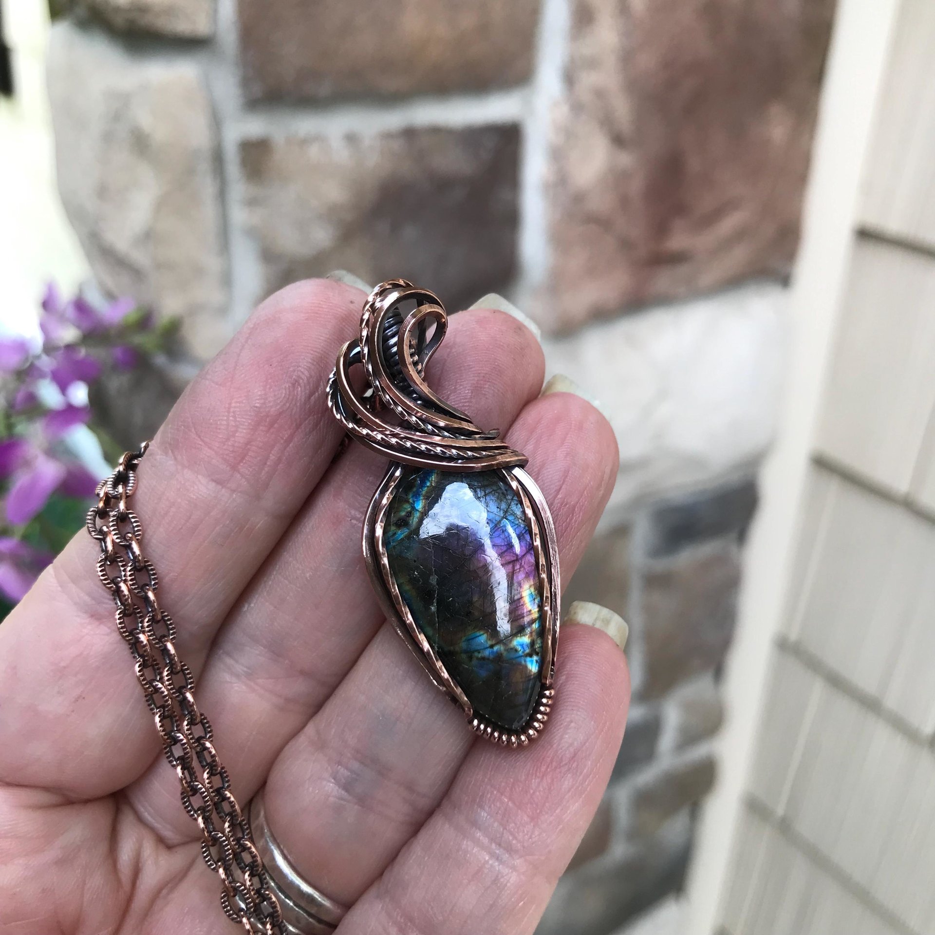 Purple Rainbow Labradorite Copper Pendant