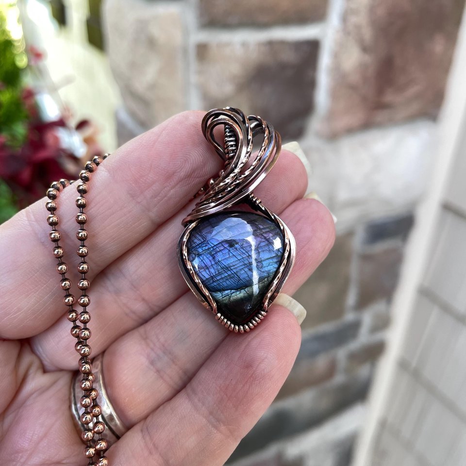 Purple Indigo Labradorite Copper Pendant