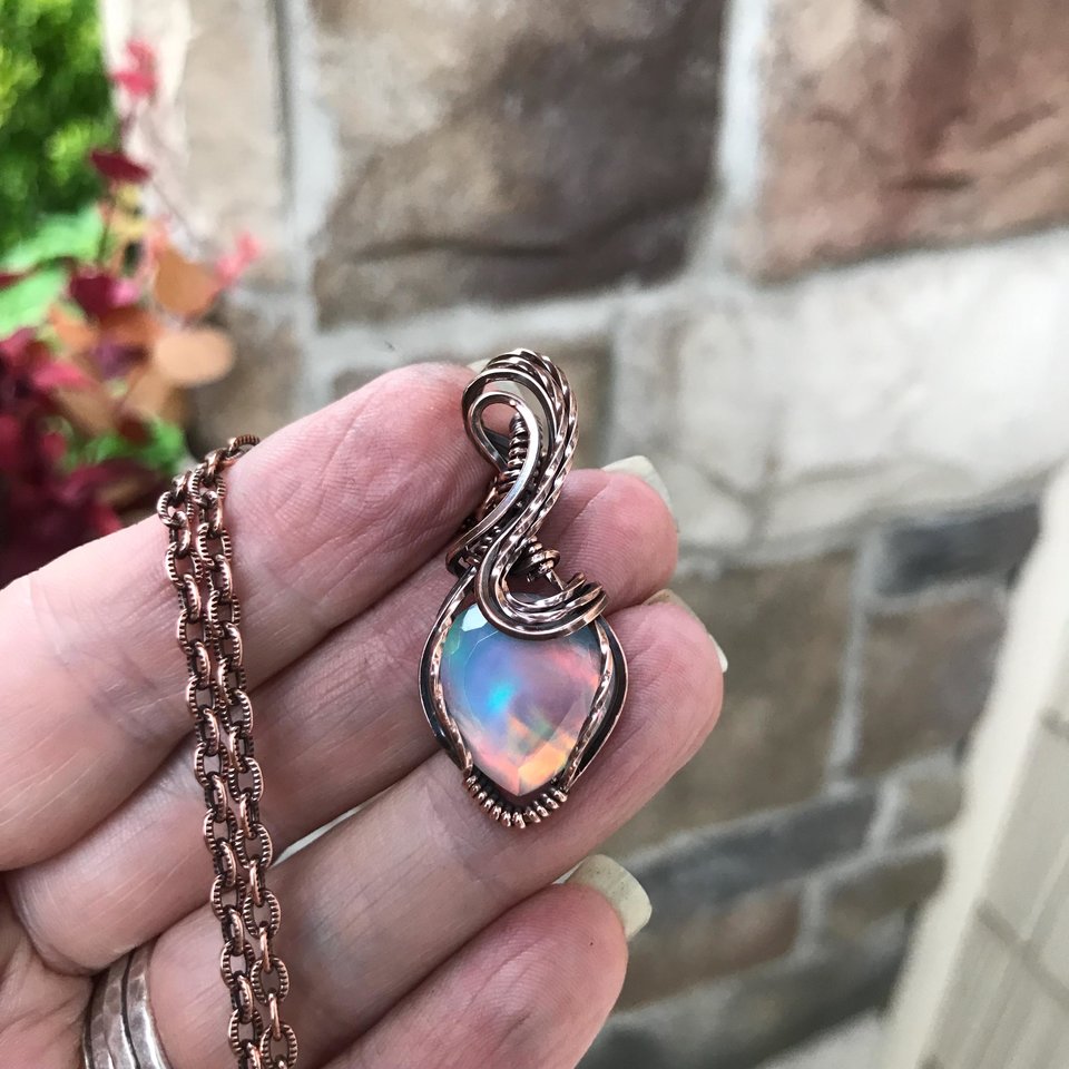 Aurora Opal Autumn Colors Copper Pendant